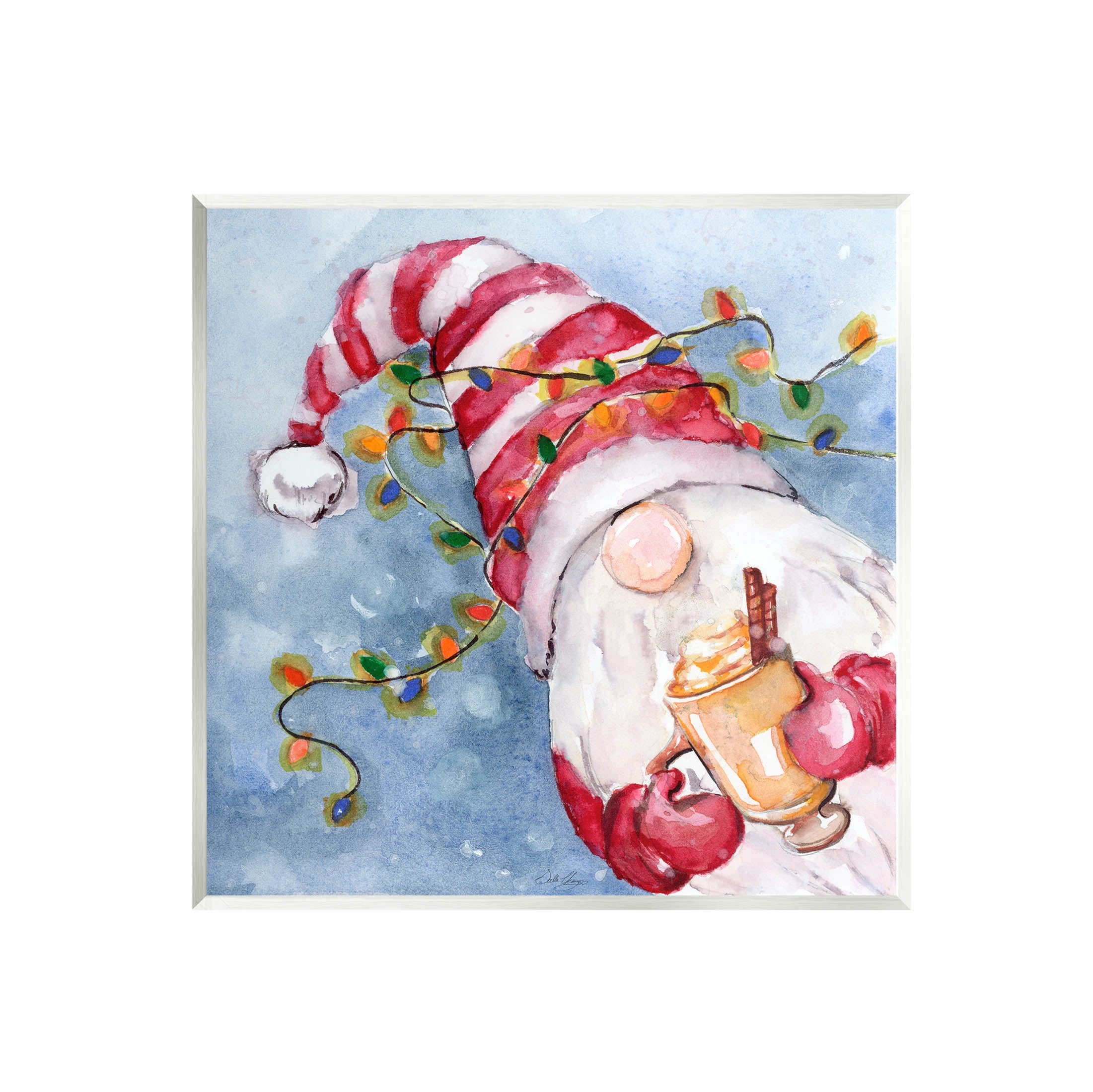 Stupell Industries Santa Gnome Holiday Lights Graphic Art Unframed Art Print Wall Art, Design by Stella Chang