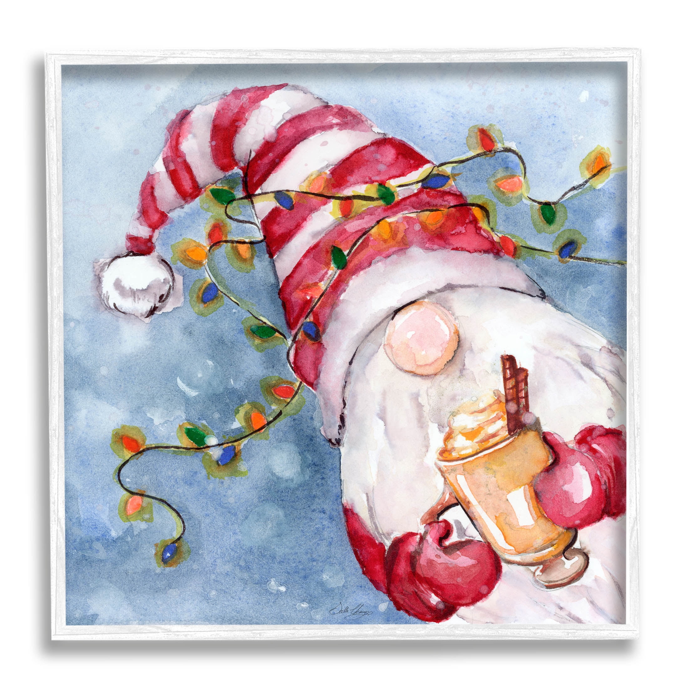 Stupell Industries Santa Gnome Holiday Lights Graphic Art White Framed Art Print Wall Art, Design by Stella Chang