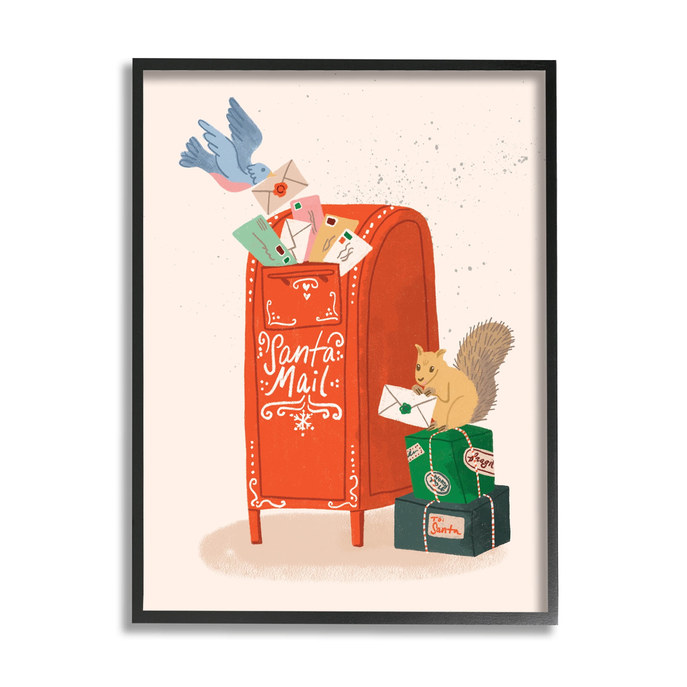 Stupell Industries Santa Mail Holiday Parcels Letters Graphic Art Black Framed Art Print Wall Art, Design by Kristina Hultkrantz