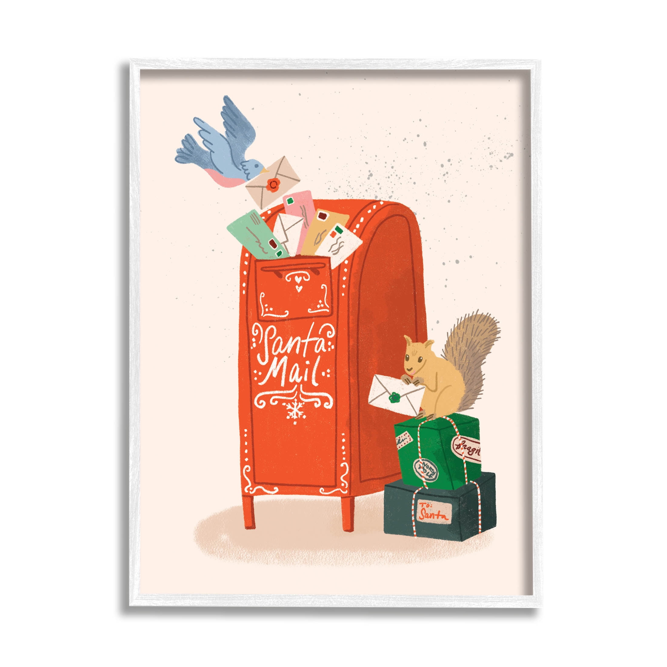 Stupell Industries Santa Mail Holiday Parcels Letters Graphic Art White Framed Art Print Wall Art, Design by Kristina Hultkrantz