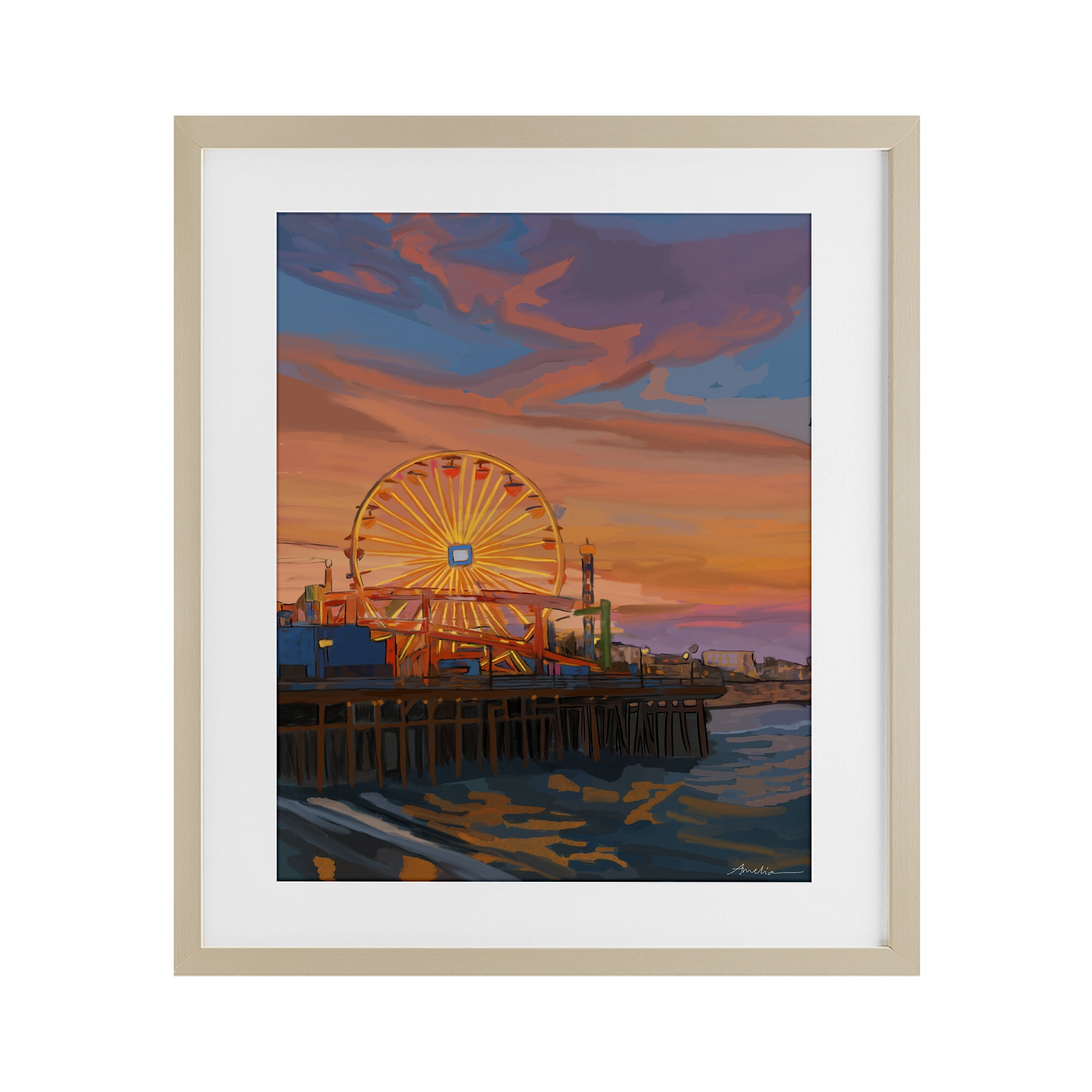 Stupell Industries Santa Monica Pier Sunset Birch Framed Print Under Glass, design by Amelia Noyes