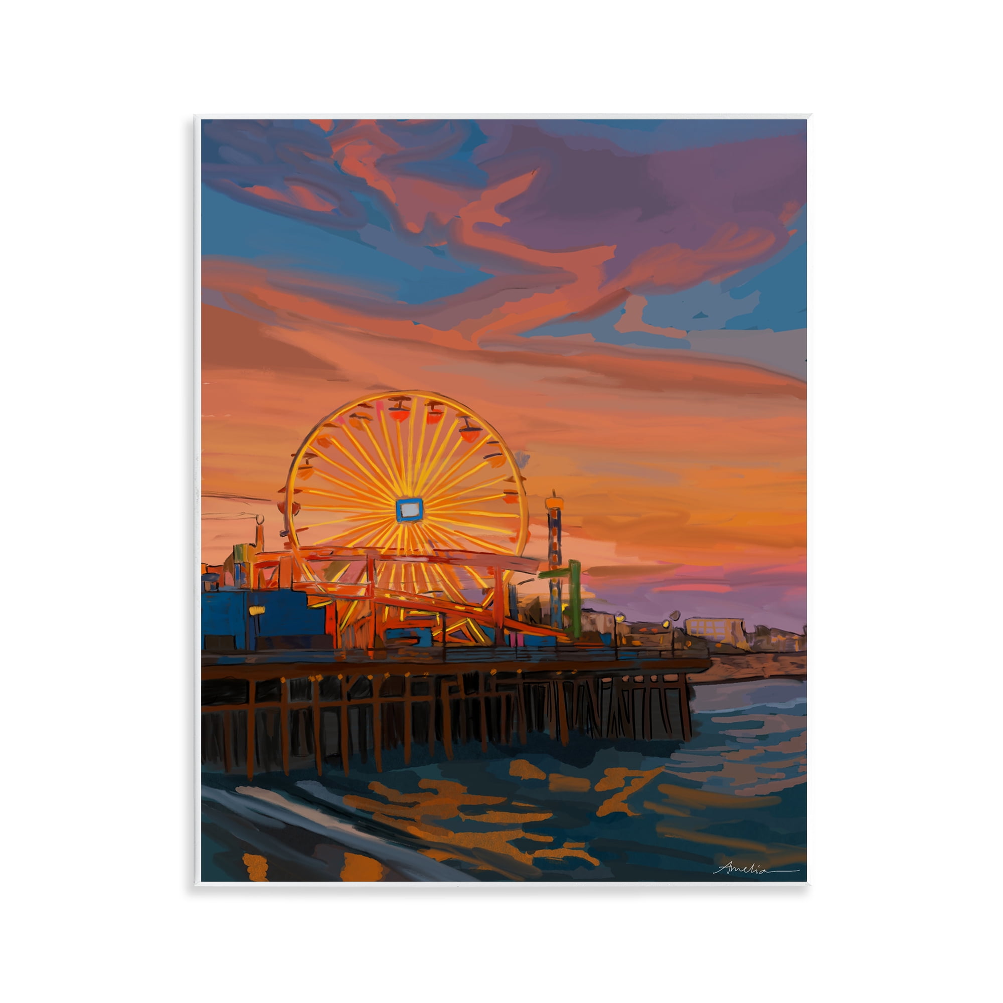 Stupell Industries Santa Monica Pier Sunset Wall Plaque Art, design by Amelia Noyes