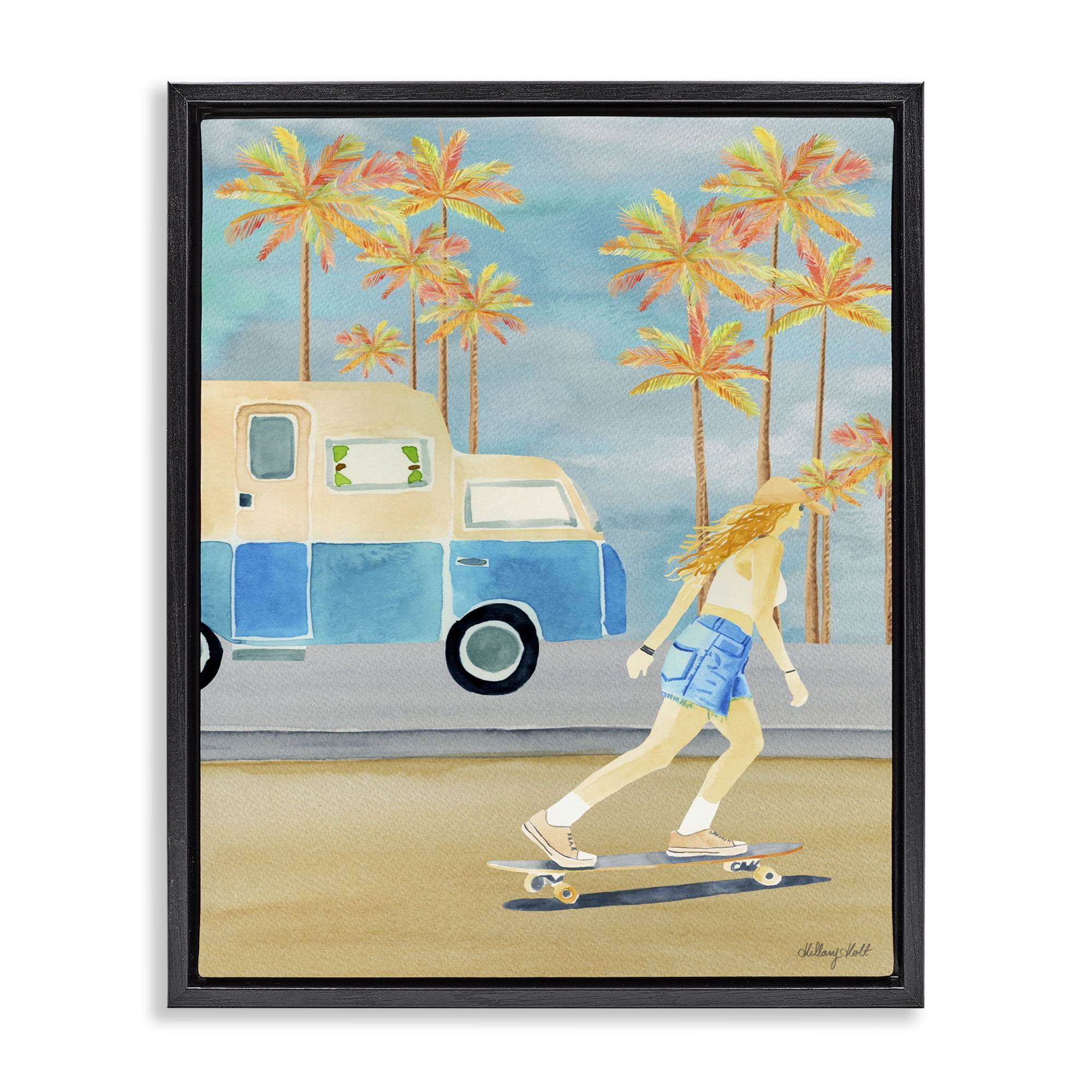 Stupell Industries Santa Monica Road Trip Black Framed Floater Canvas Wall Art, design by Hillary Holt
