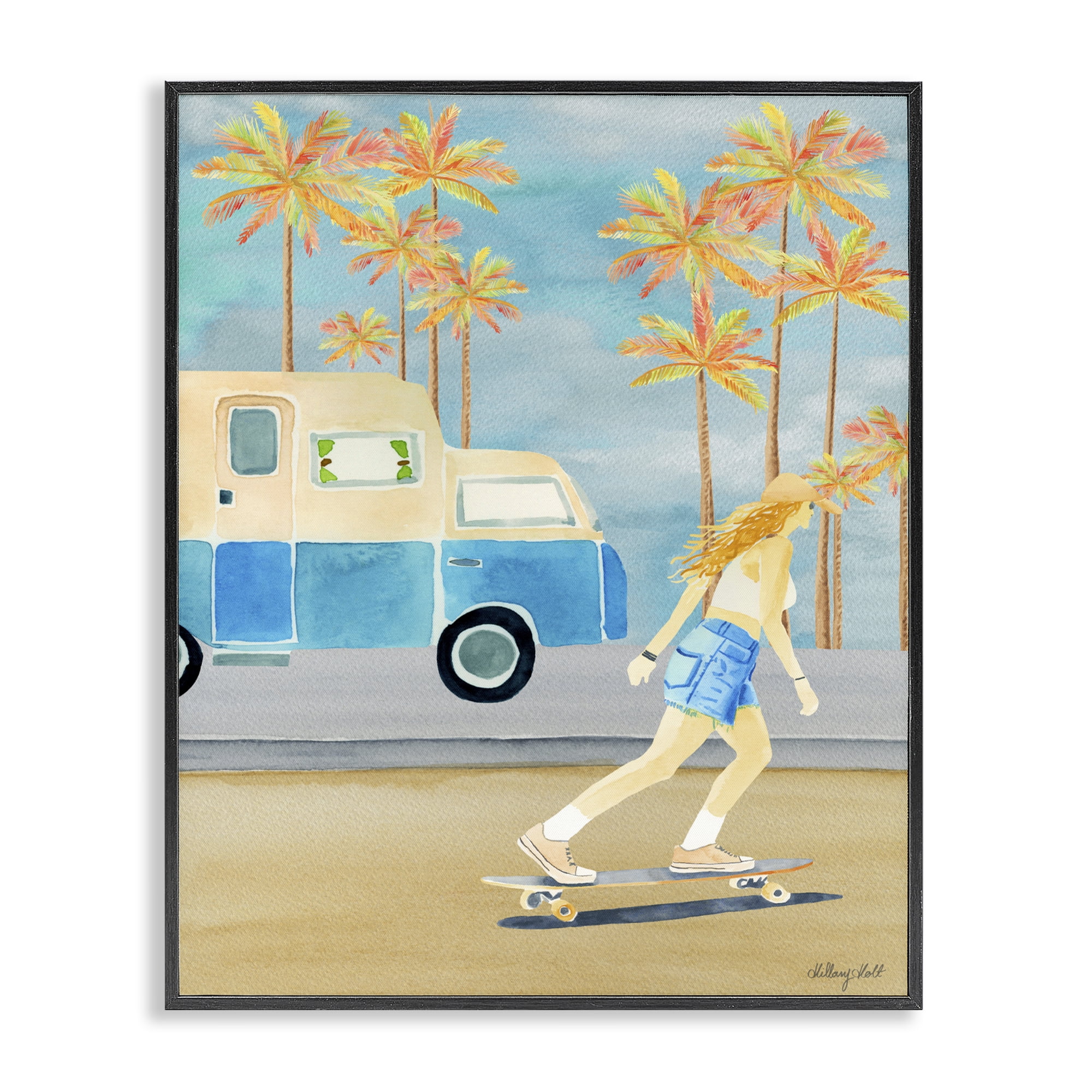 Stupell Industries Santa Monica Road Trip Black Framed Giclee Art, design by Hillary Holt