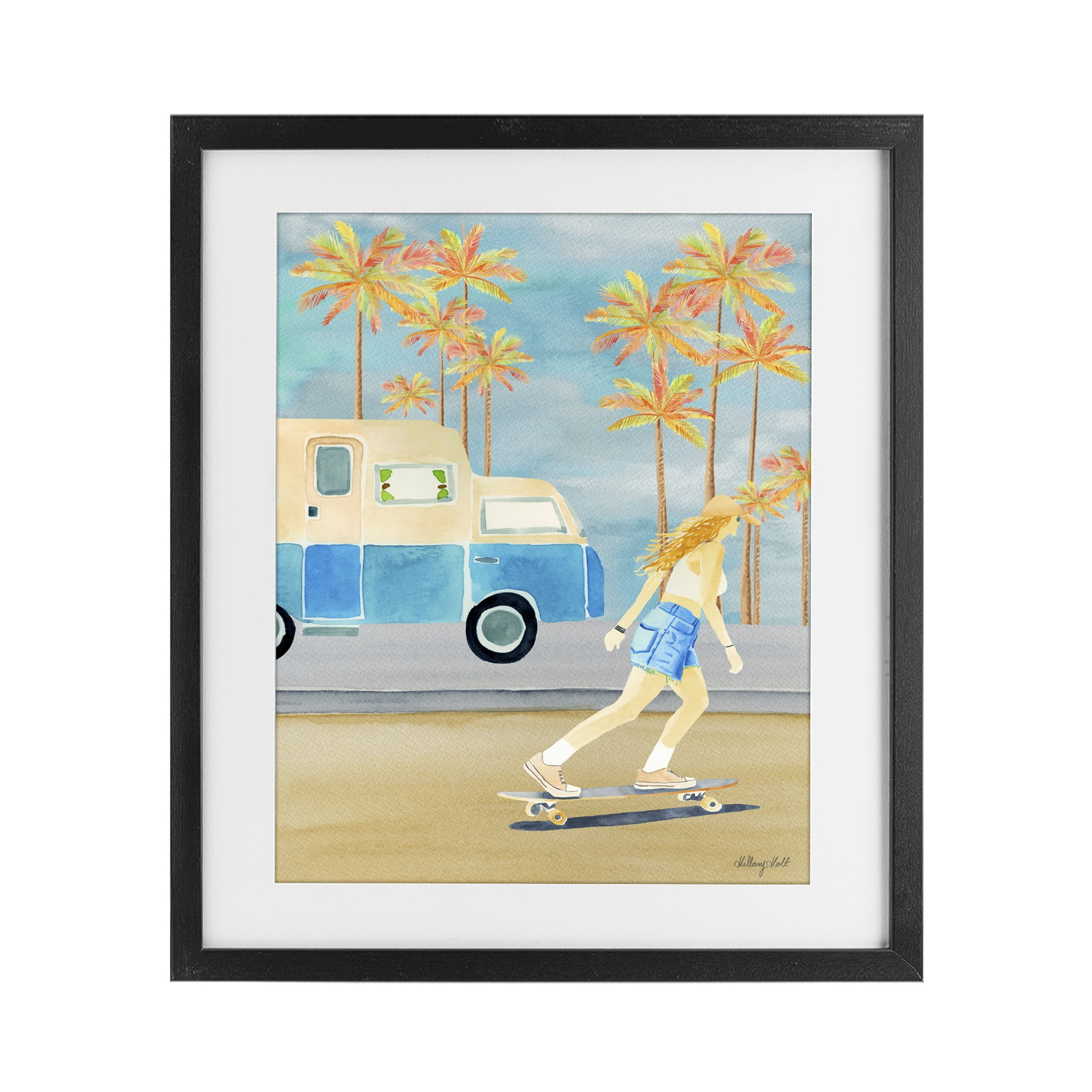 Stupell Industries Santa Monica Road Trip Black Framed Print Under Glass, design by Hillary Holt