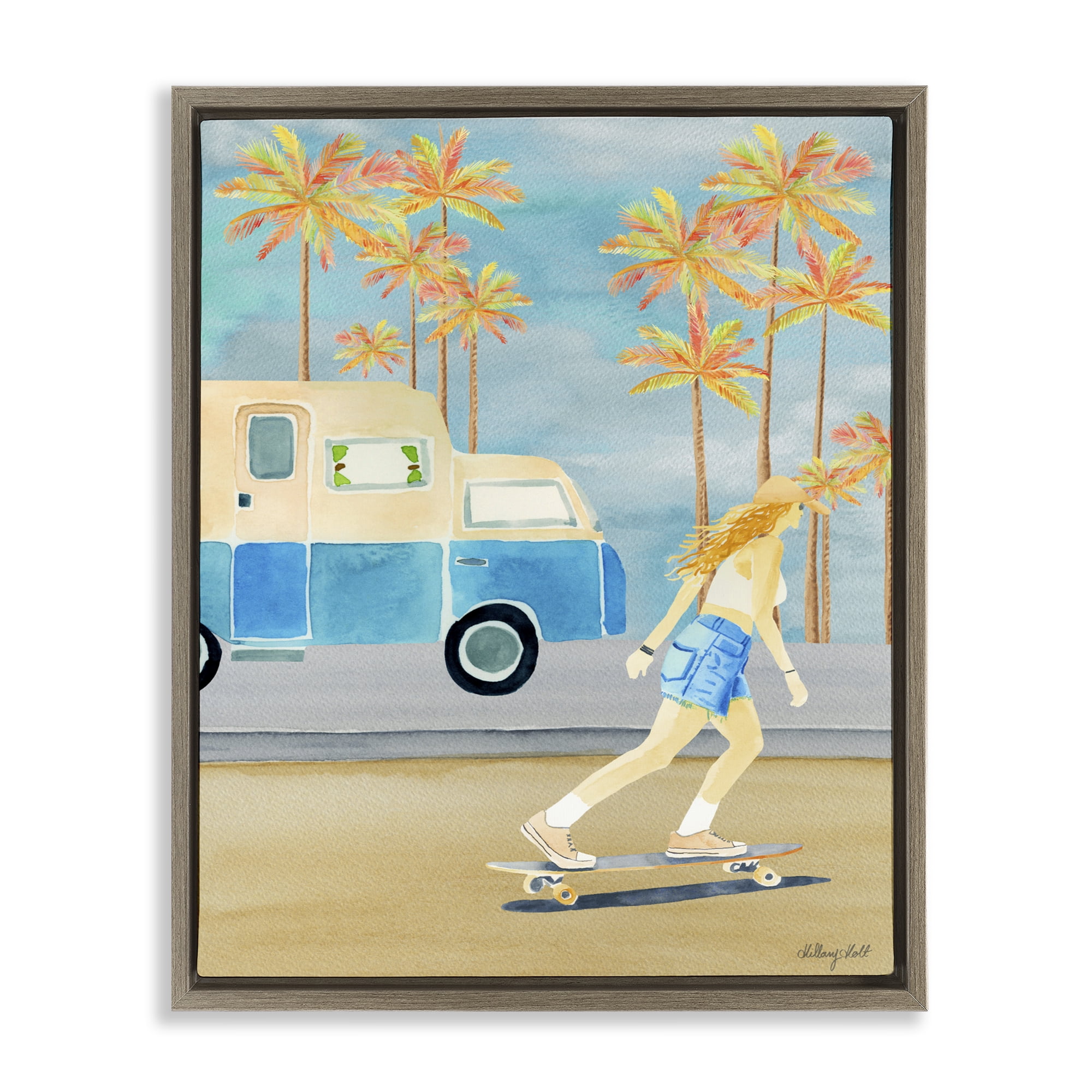 Stupell Industries Santa Monica Road Trip Brown Framed Floater Canvas Wall Art, design by Hillary Holt