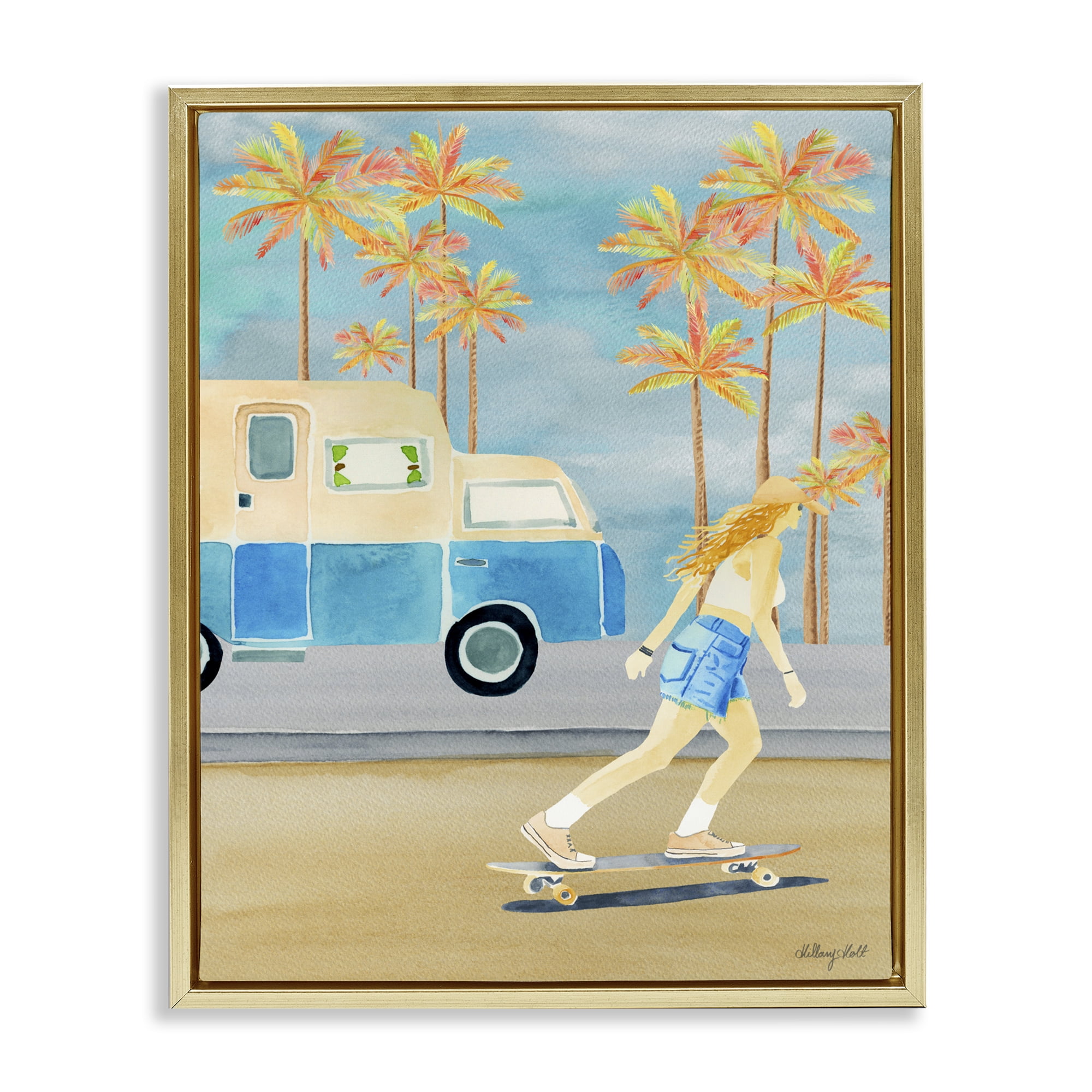 Stupell Industries Santa Monica Road Trip Gold Framed Floater Canvas Wall Art, design by Hillary Holt