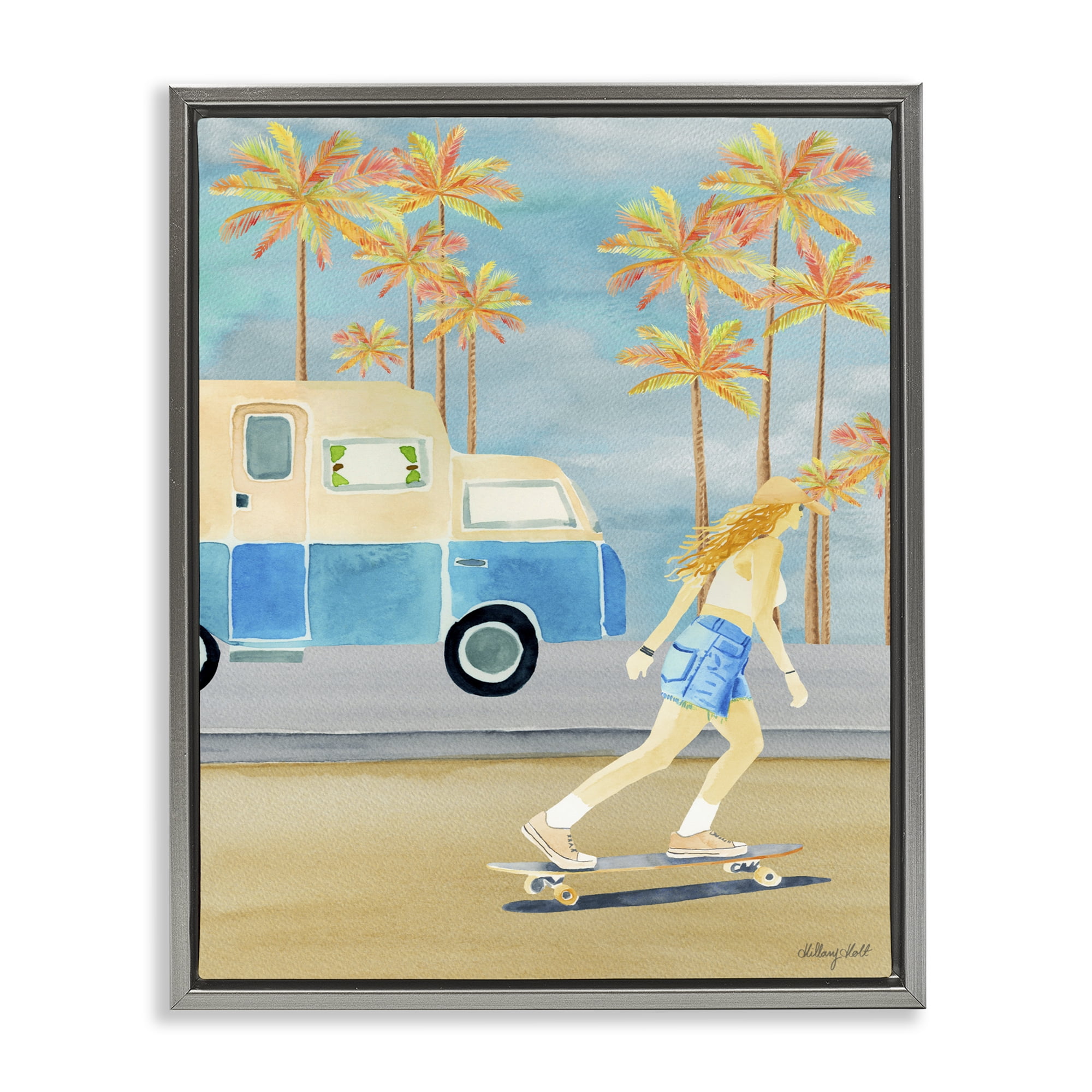 Stupell Industries Santa Monica Road Trip Gray Framed Floater Canvas Wall Art, design by Hillary Holt
