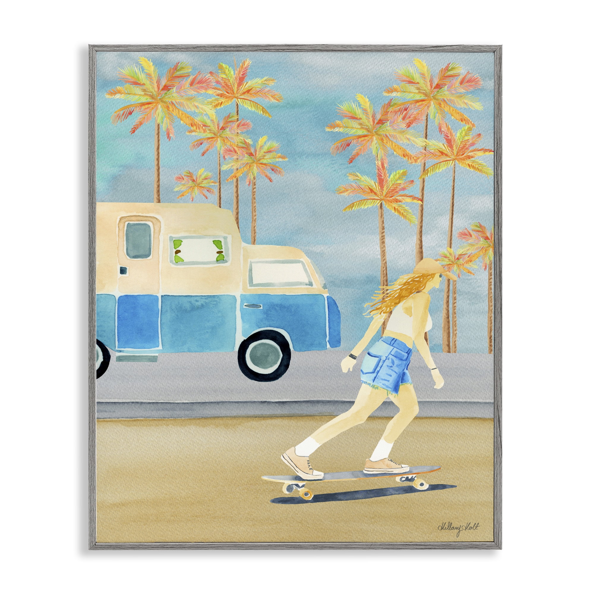Stupell Industries Santa Monica Road Trip Gray Framed Giclee Art, design by Hillary Holt