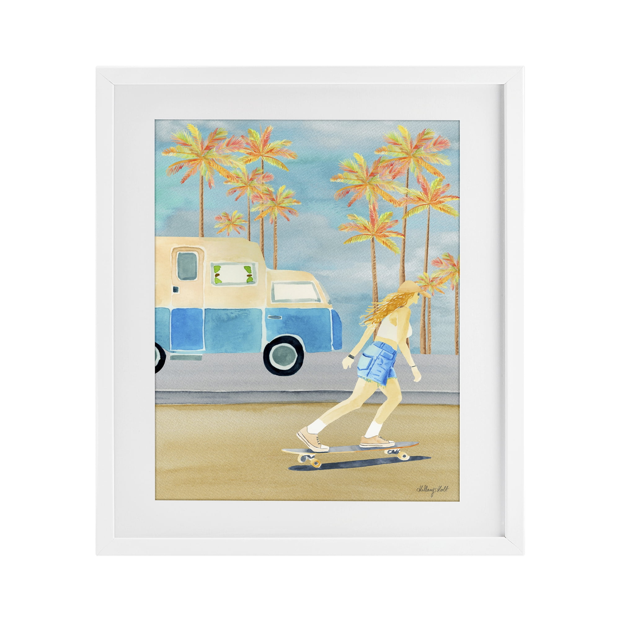 Stupell Industries Santa Monica Road Trip White Framed Print Under Glass, design by Hillary Holt