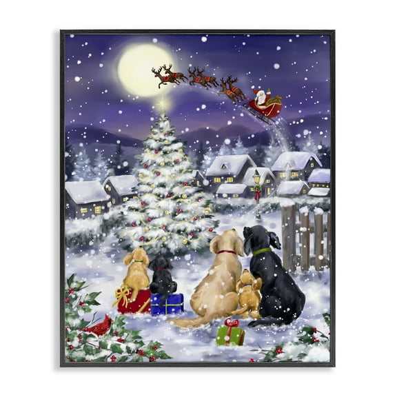 Stupell Industries Santa Over Snowy Dogs Holiday Painting Black Framed Art Prints Wall Art, 11 x 14