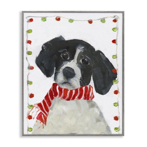Santa Paws Dog Gray Framed Giclee Art, 11 x 14, Made In USA