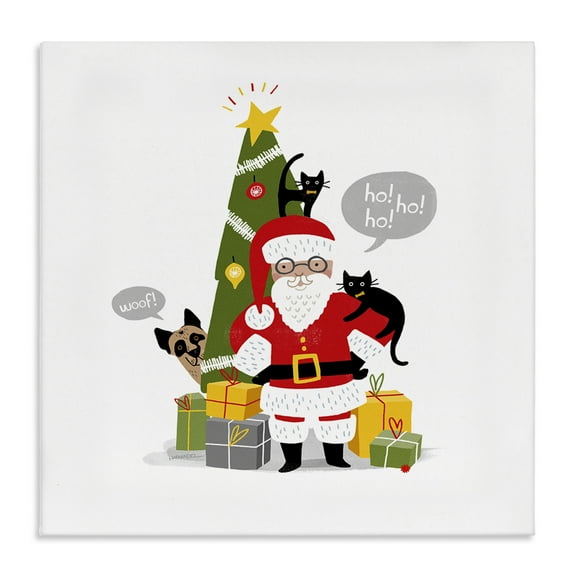 Stupell Industries Santa Paws with Pets Holiday Painting Gallery Wrapped Canvas Art Prints Wall Art, 17 x 17
