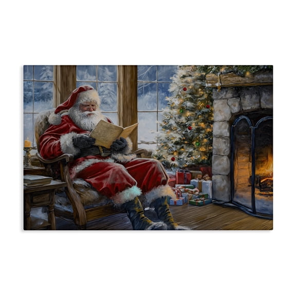 Stupell Industries Santa Reading by Fire Holiday Painting Gallery Wrapped Canvas Art Prints Wall Art, 36 x 24