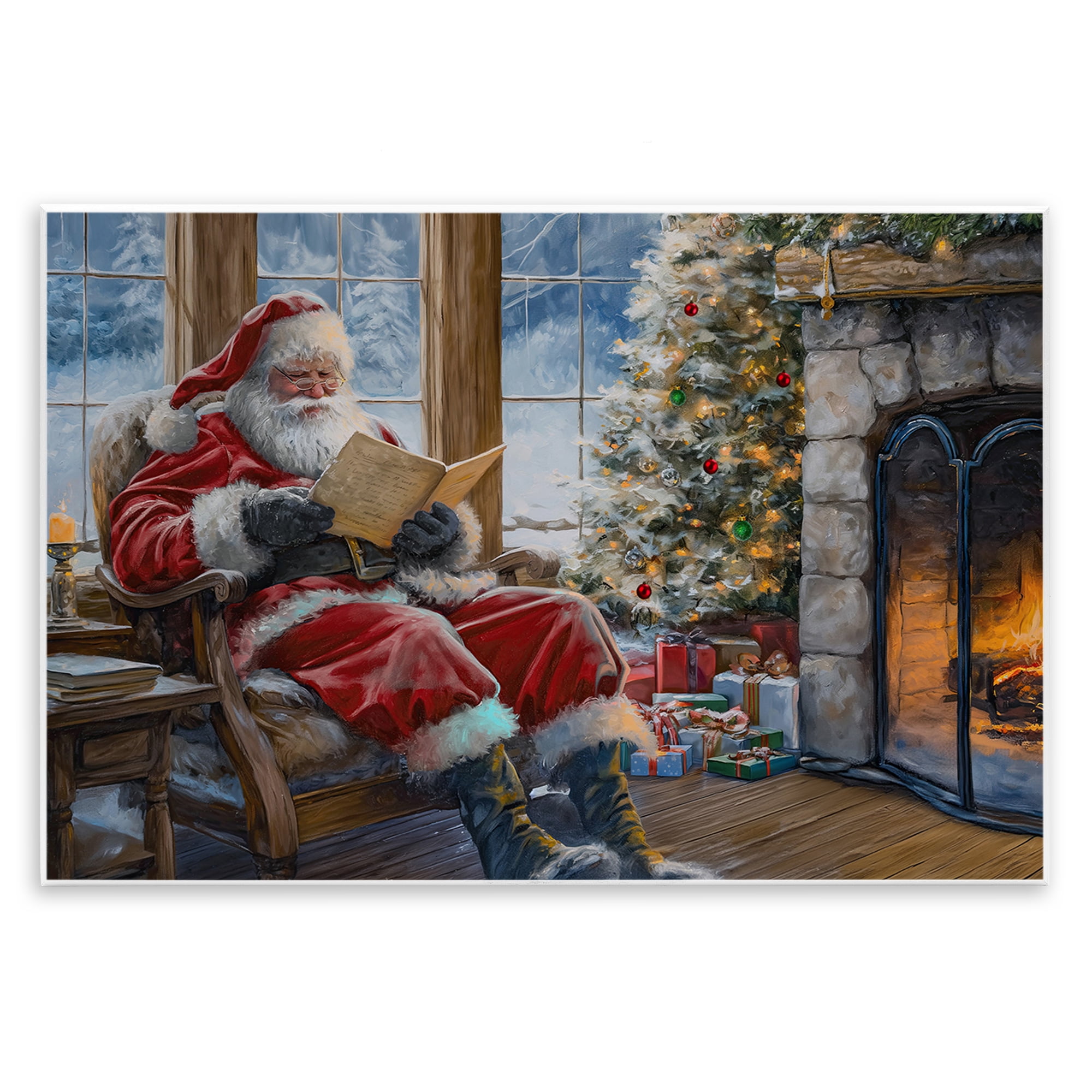 Stupell Industries Santa Reading by Fire Holiday Painting Unframed Art Prints Wall Art, 19 x 13