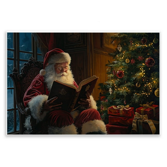 Stupell Industries Santa Reading by Tree Holiday Painting Unframed Art Prints Wall Art, 15 x 10