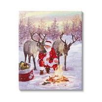 Stupell Industries Santa & Reindeer Bonfire Scene Holiday Painting Gallery Wrapped Canvas Print Wall Art