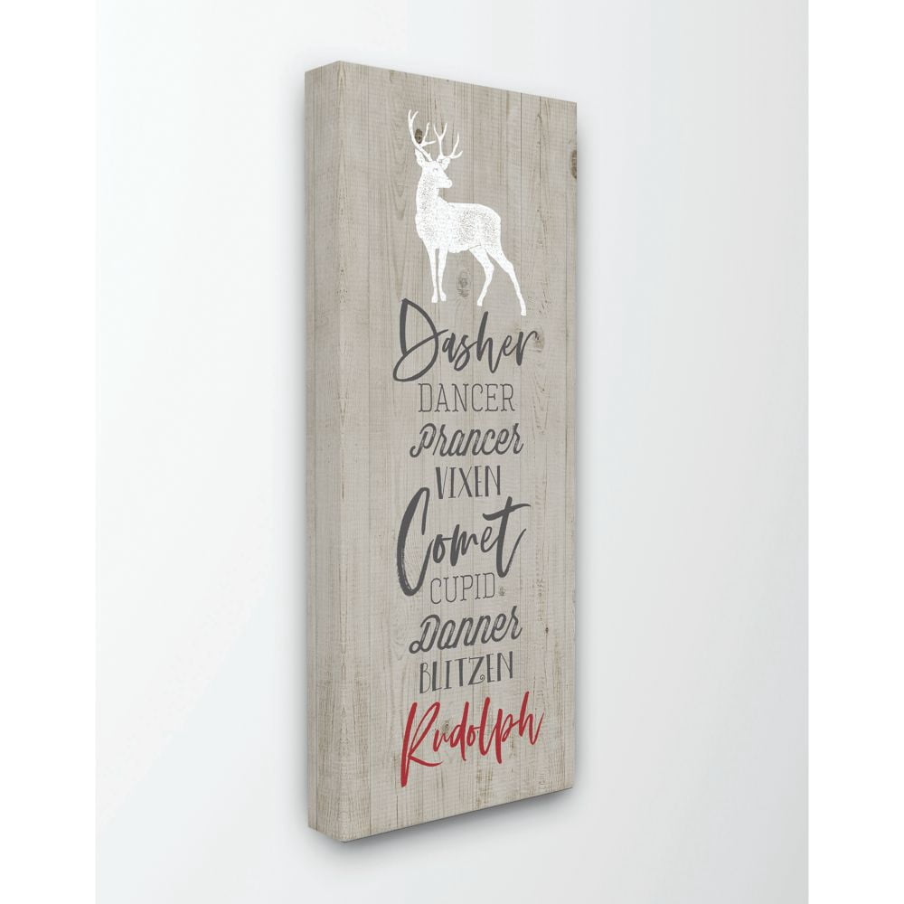 Stupell Industries Santa Reindeer Names Grey Wood Texture Christmas Holiday Word DesignCanvas Wall Art By Artist Tammy Apple