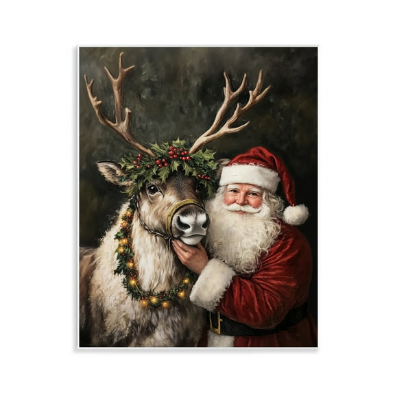 Stupell Industries Santa & Reindeer Portrait Holiday Painting Unframed Art Print Wall Art, 11 x 14