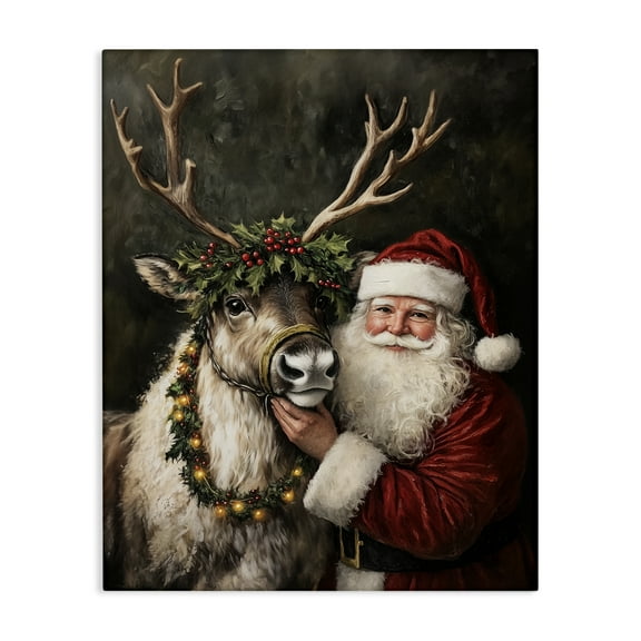 Stupell Industries Santa & Reindeer Portrait Holiday Painting Wrapped Canvas Canvas Art Print Wall Art, 16 x 20