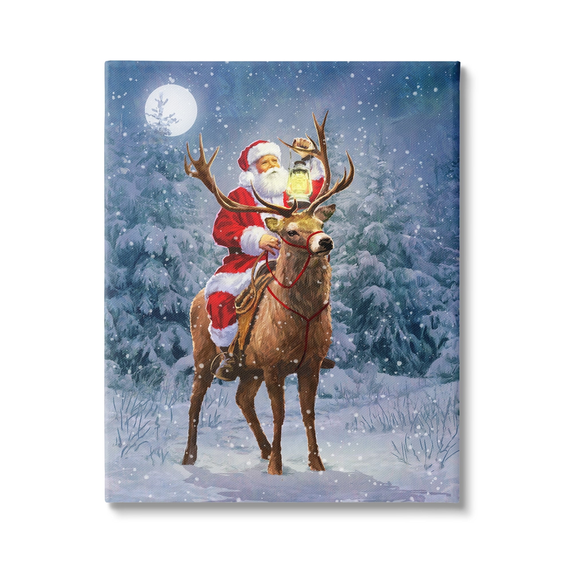 Stupell Industries Santa Riding Reindeer Landscape Holiday Painting Gallery Wrapped Canvas Print Wall Art