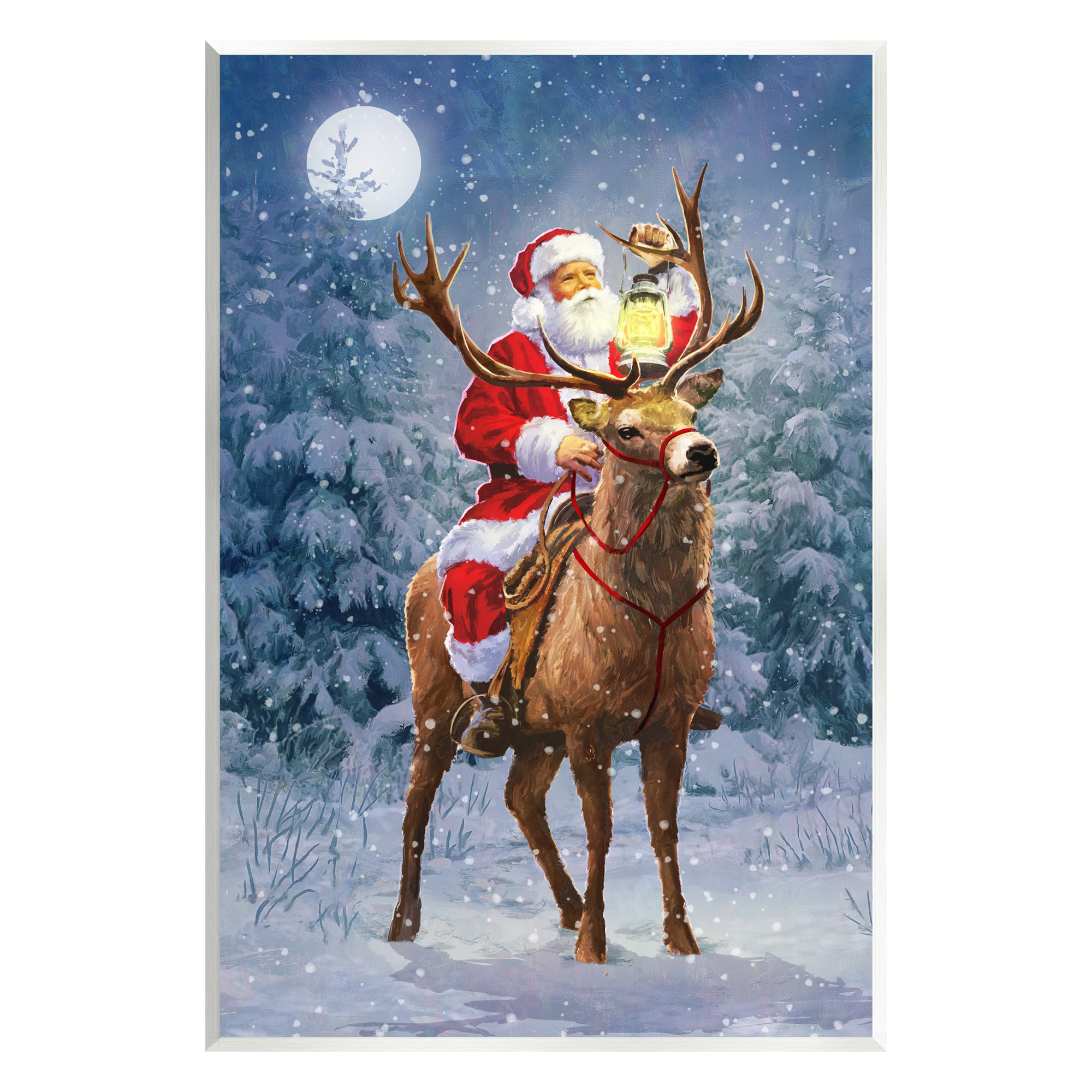 Stupell Industries Santa Riding Reindeer Landscape Holiday Painting Unframed Art Print Wall Art
