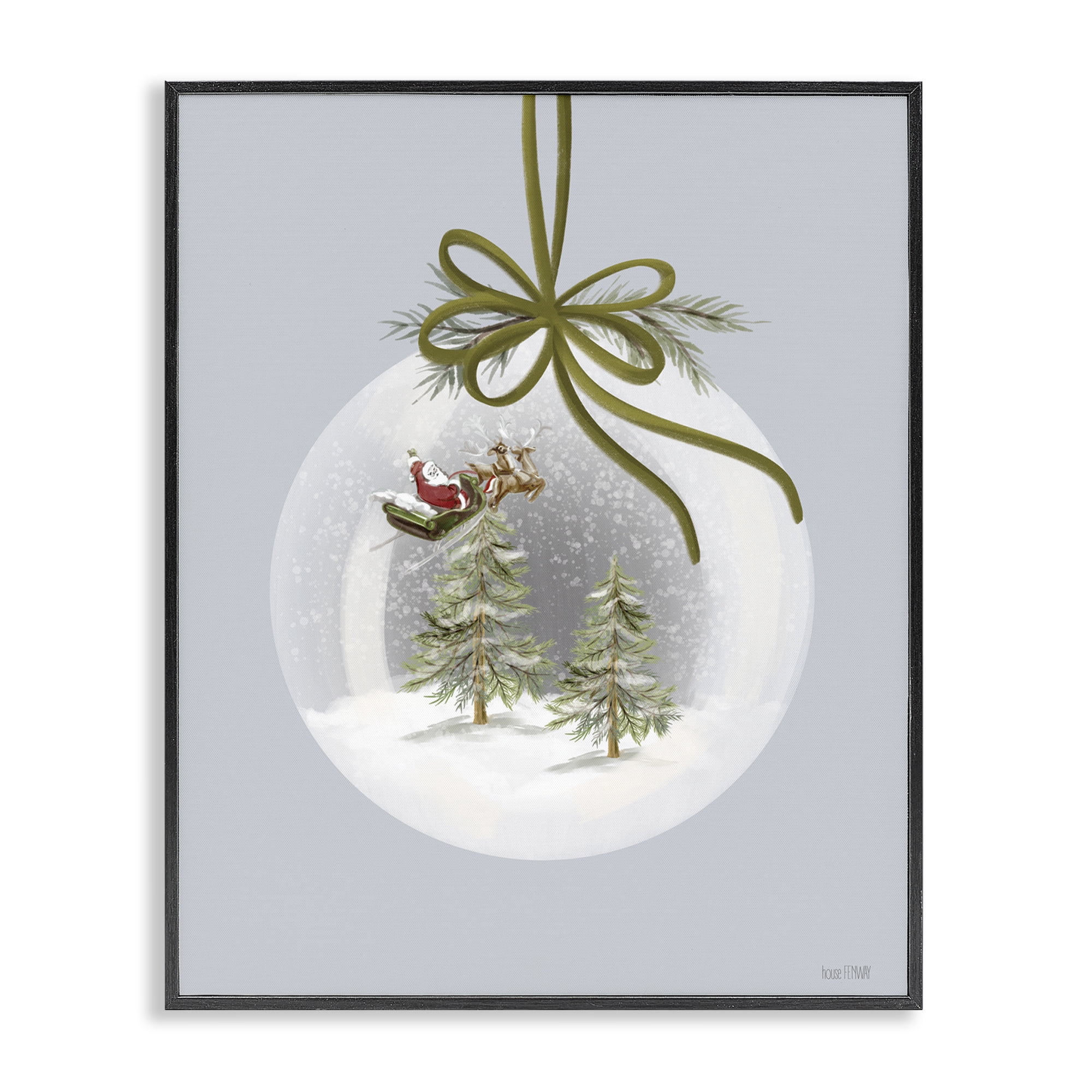 Stupell Industries Santa Sleigh Snowglobe Holiday Painting Black Framed Art Print Wall Art, 24 x 30