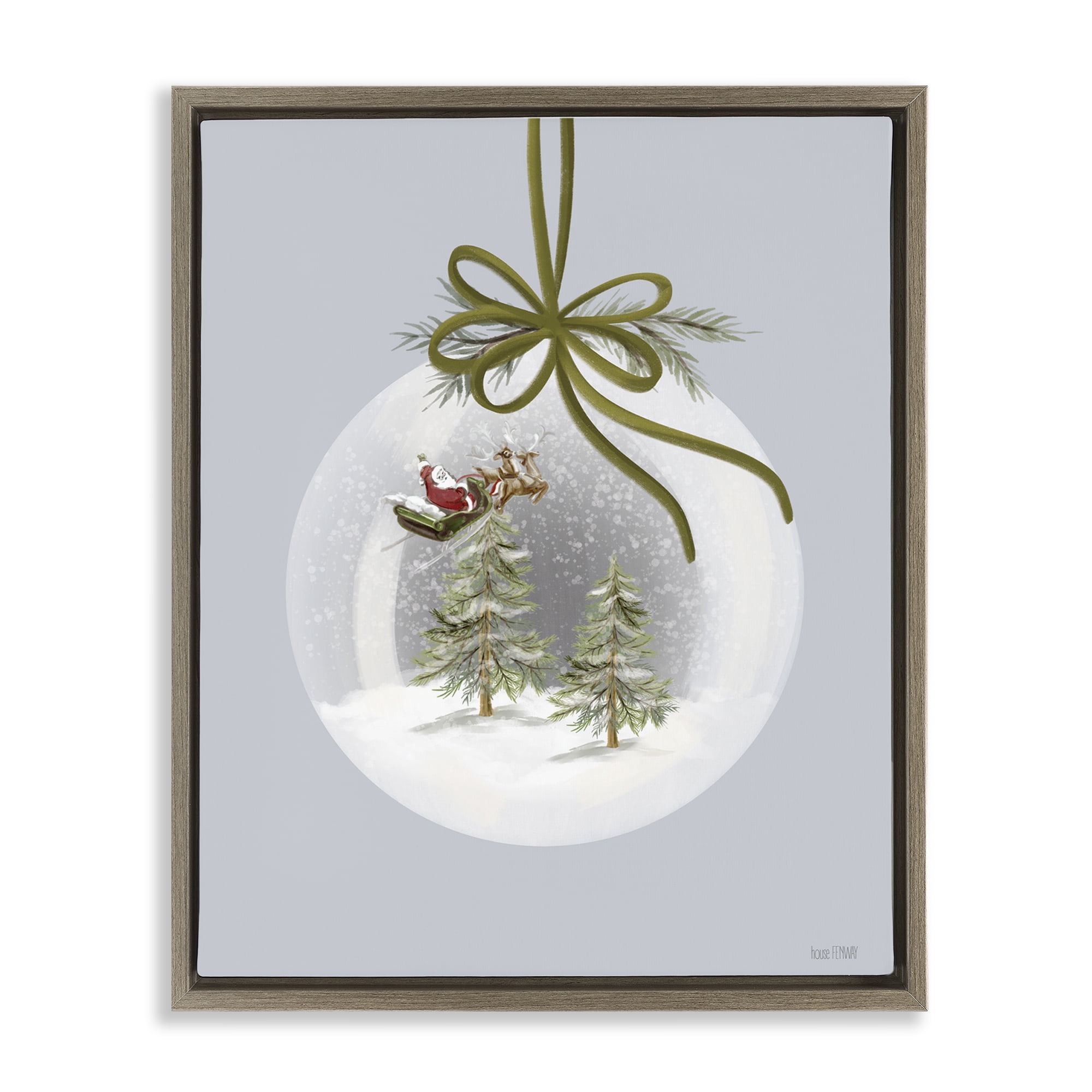 Stupell Industries Santa Sleigh Snowglobe Holiday Painting Brown Floater Framed Art Print Wall Art, 17 x 21