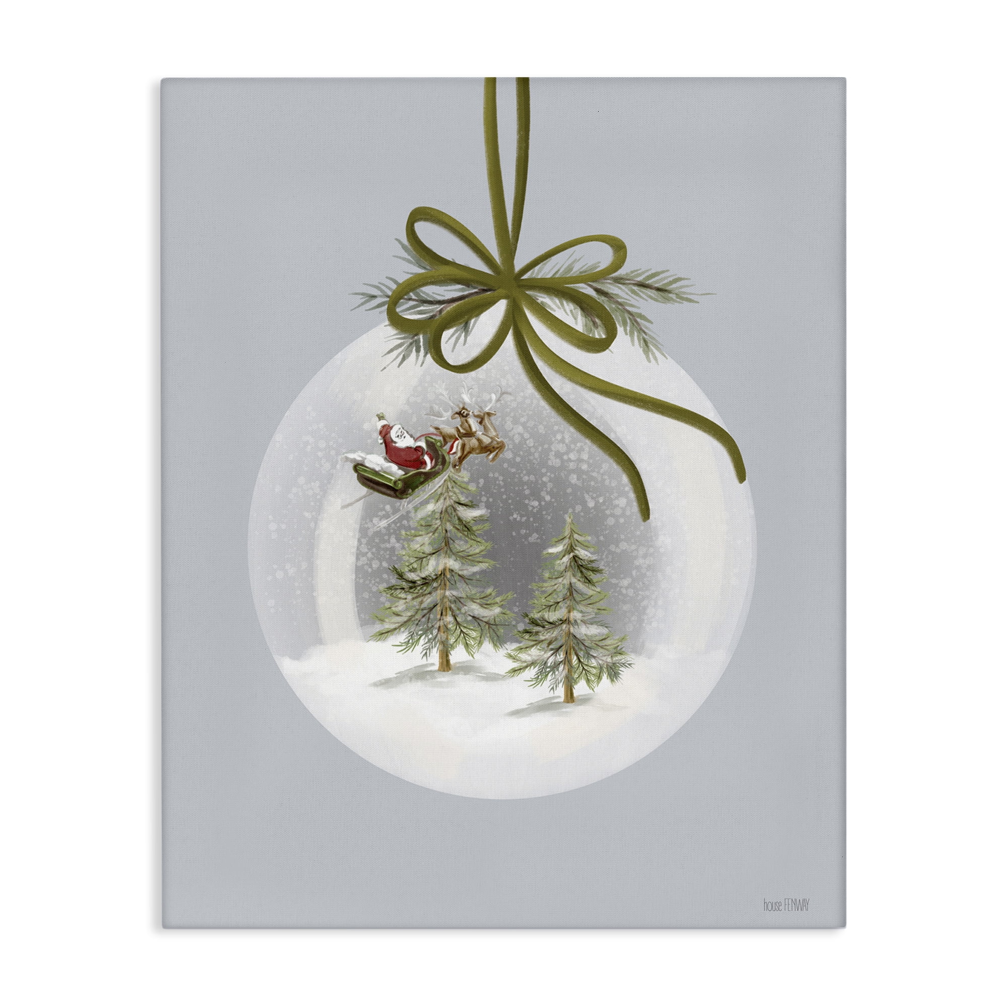 Stupell Industries Santa Sleigh Snowglobe Holiday Painting Gallery Wrapped Canvas Art Print Wall Art, 24 x 30