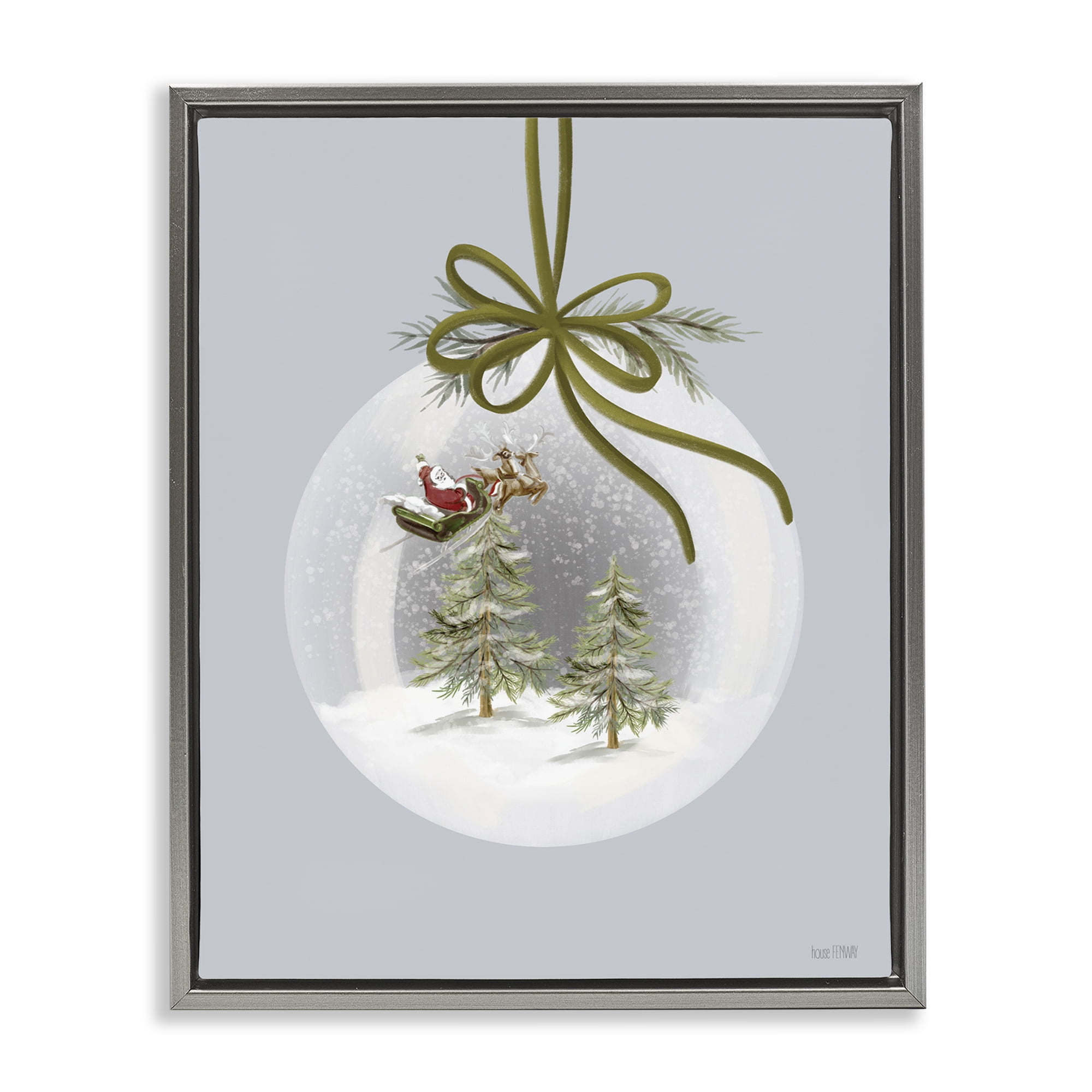 Stupell Industries Santa Sleigh Snowglobe Holiday Painting Gray Floater Framed Art Print Wall Art, 25 x 31