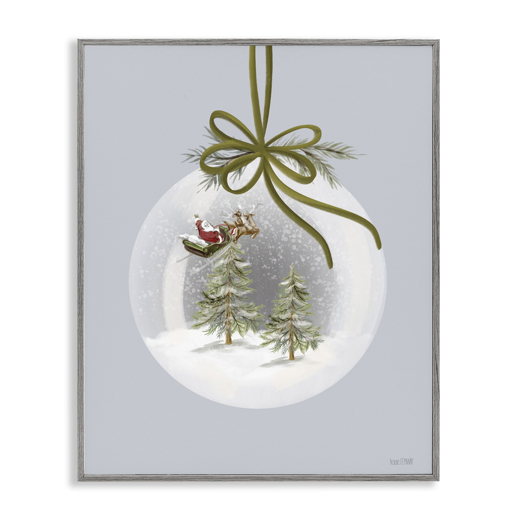 Stupell Industries Santa Sleigh Snowglobe Holiday Painting Gray Framed Art Print Wall Art, 11 x 14