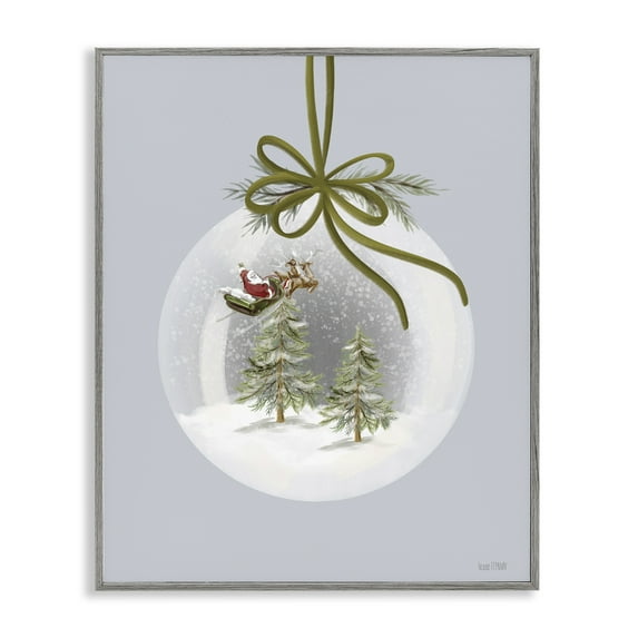 Stupell Industries Santa Sleigh Snowglobe Holiday Painting Gray Framed Art Print Wall Art, 16 x 20
