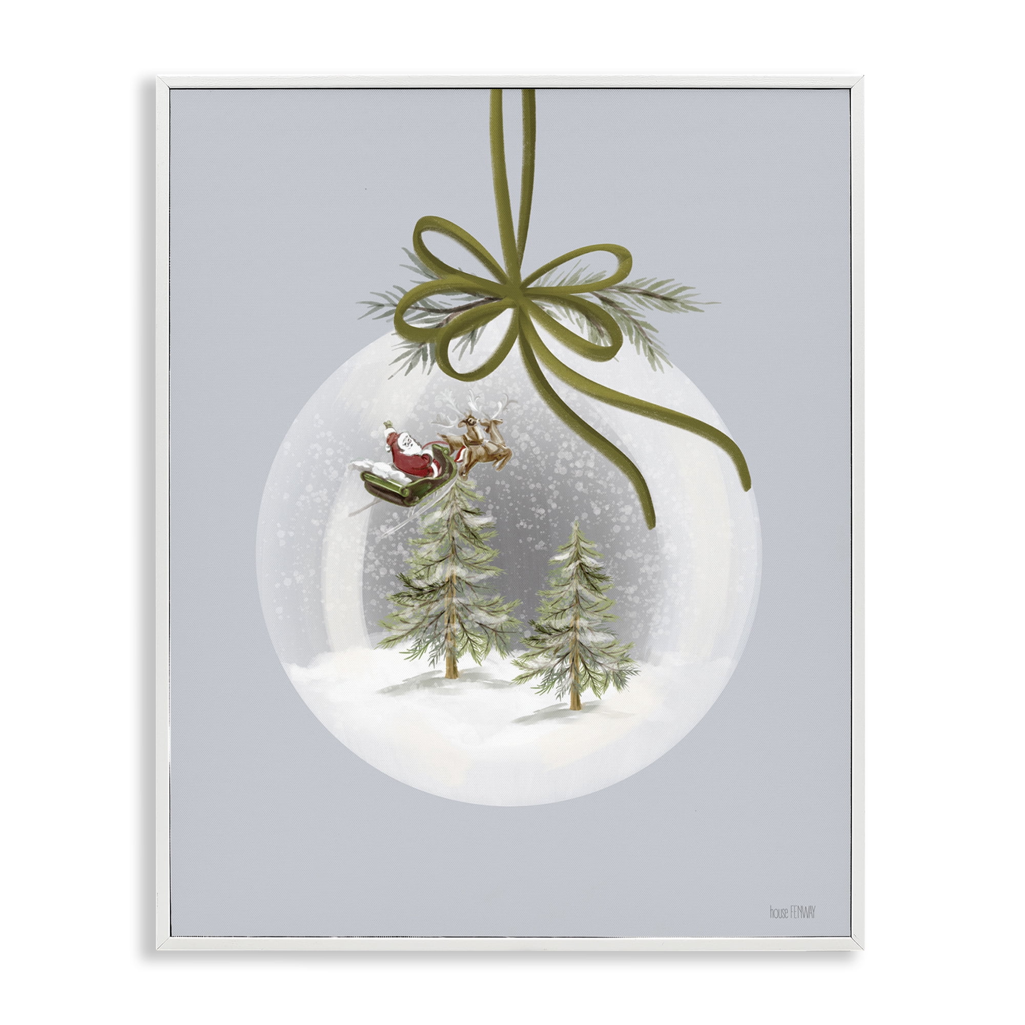Stupell Industries Santa Sleigh Snowglobe Holiday Painting White Framed Art Print Wall Art, 11 x 14