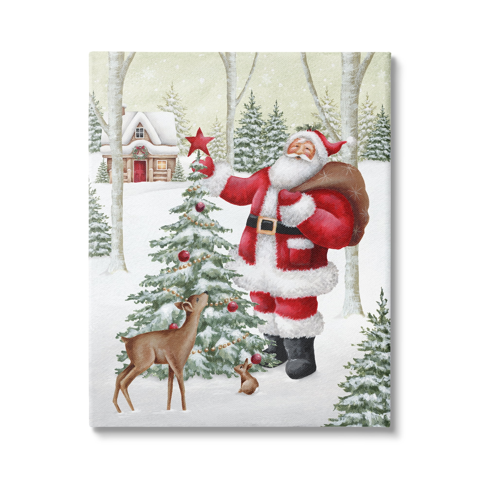 Stupell Industries Santa & Snowy Cabin Holiday Painting Gallery Wrapped Canvas Art Print Wall Art, 16 x 20