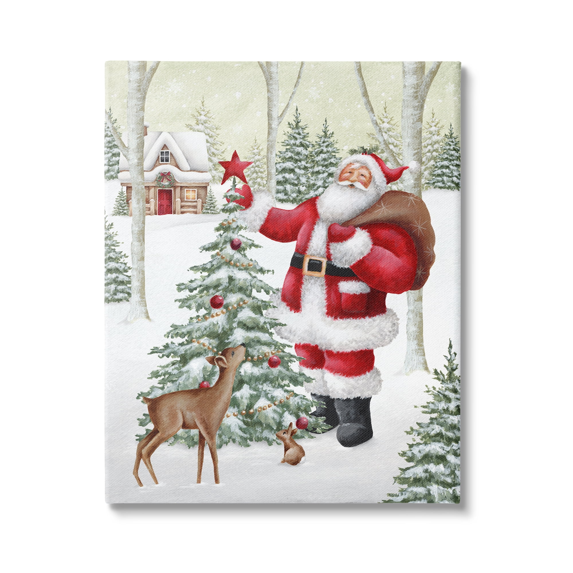 Stupell Industries Santa & Snowy Cabin Holiday Painting Gallery Wrapped Canvas Art Print Wall Art, 36 x 48