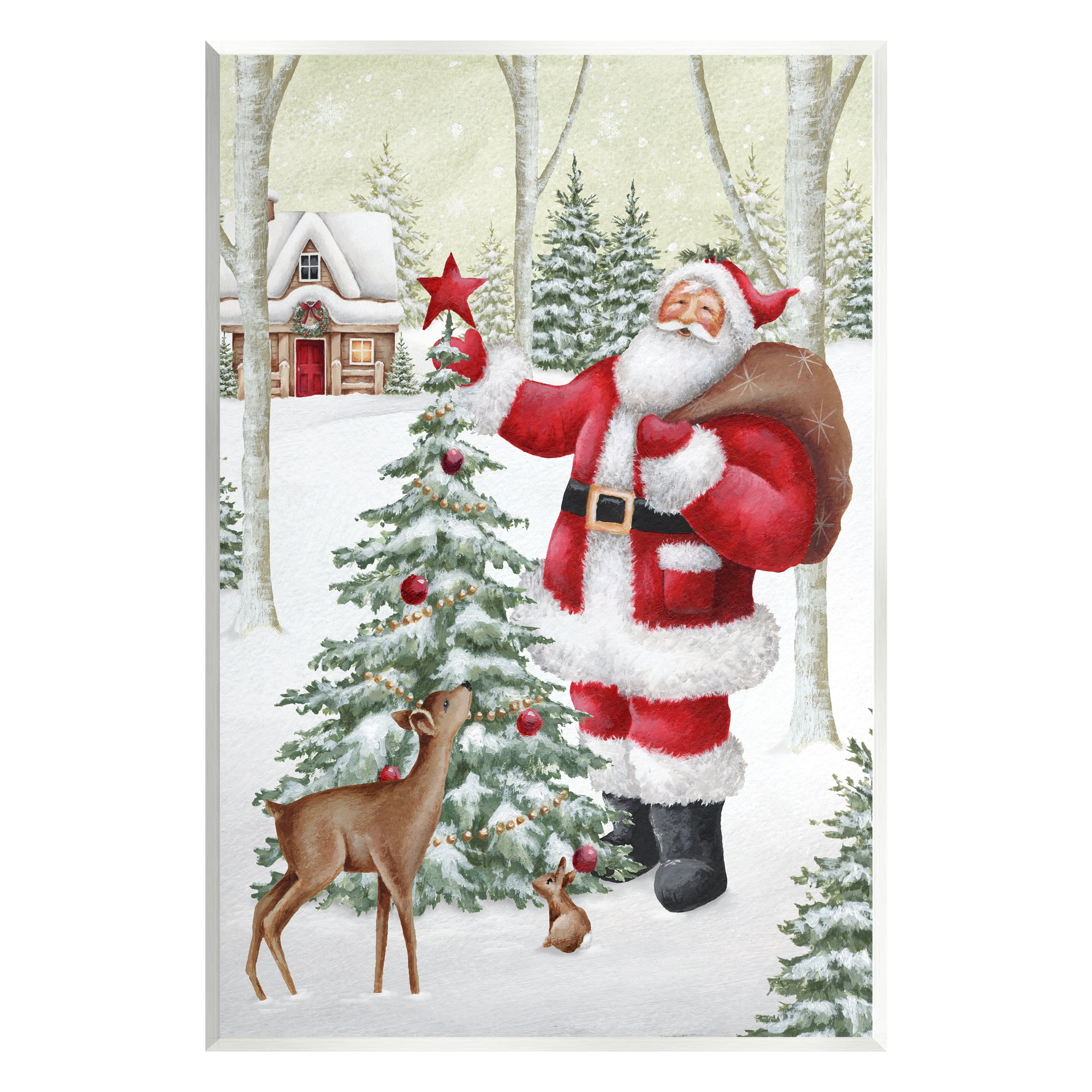 Stupell Industries Santa & Snowy Cabin Holiday Painting Unframed Art Print Wall Art, 10 x 15