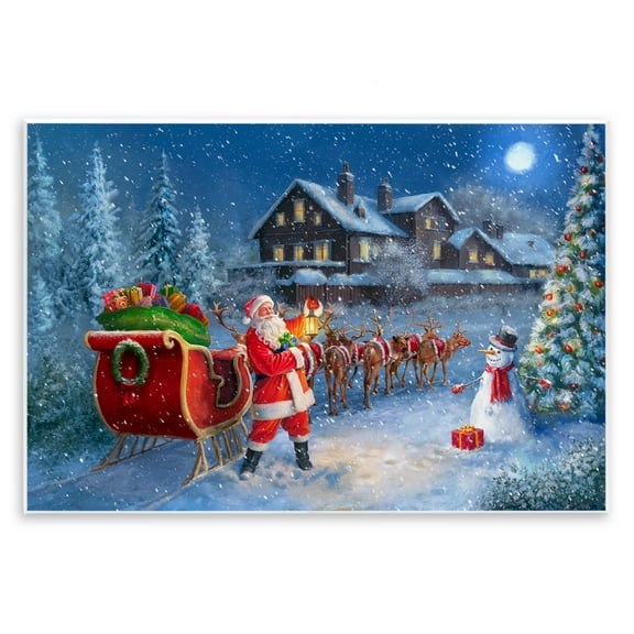 Stupell Industries Santa Snowy Night View Holiday Painting Unframed Art Prints Wall Art, 15 x 10