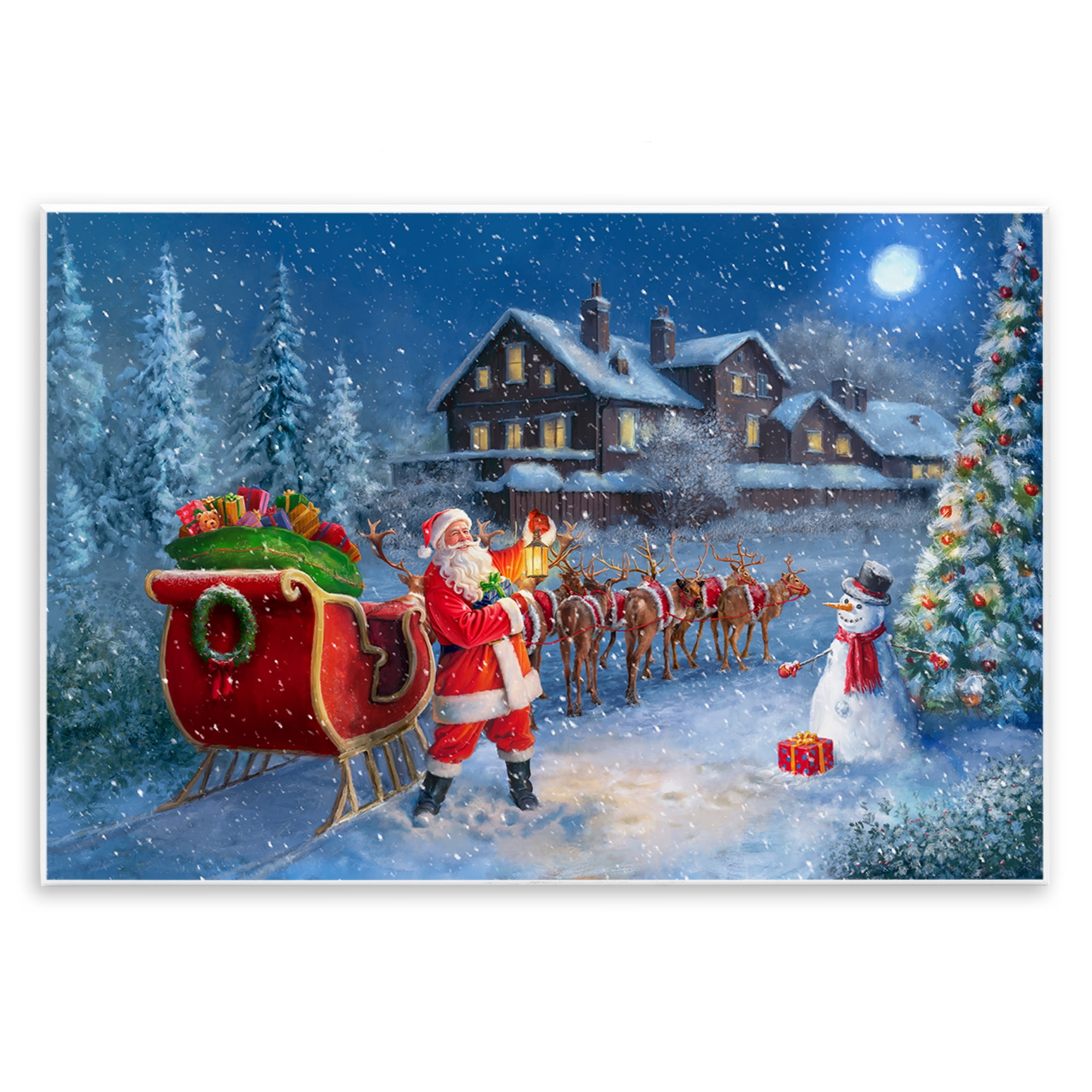 Stupell Industries Santa Snowy Night View Holiday Painting Unframed Art Prints Wall Art, 19 x 13
