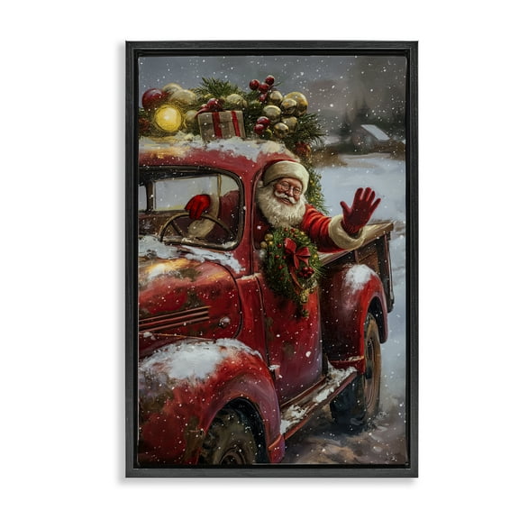 Stupell Industries Santa Waving Hello Holiday Painting Black Floater Framed Canvas Art Prints Wall Art, 17 x 25