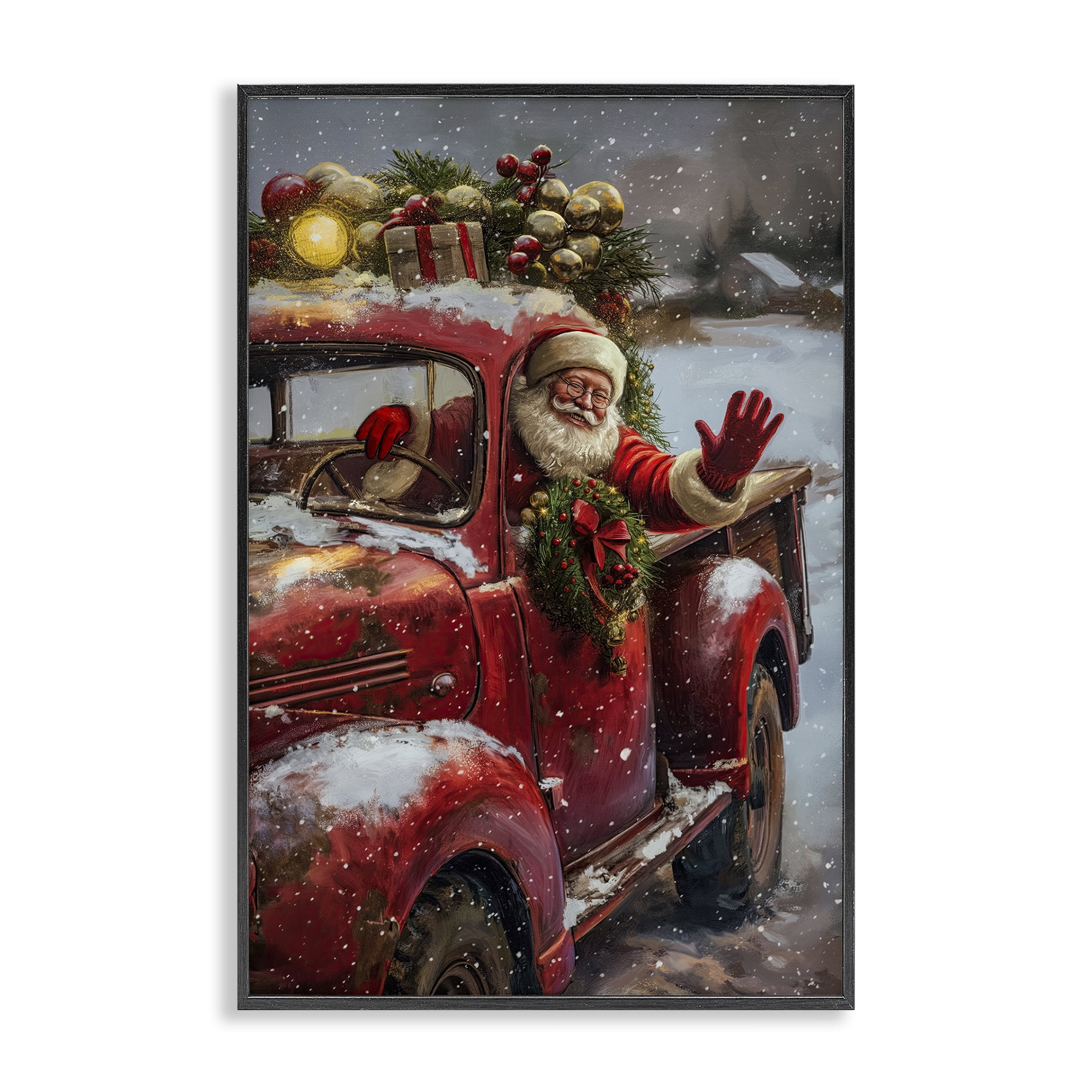 Stupell Industries Santa Waving Hello Holiday Painting Black Framed Art Prints Wall Art, 16 x 24