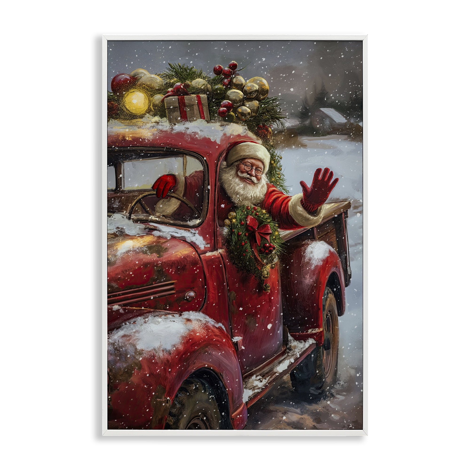 Stupell Industries Santa Waving Hello Holiday Painting White Framed Art Prints Wall Art, 12 x 18
