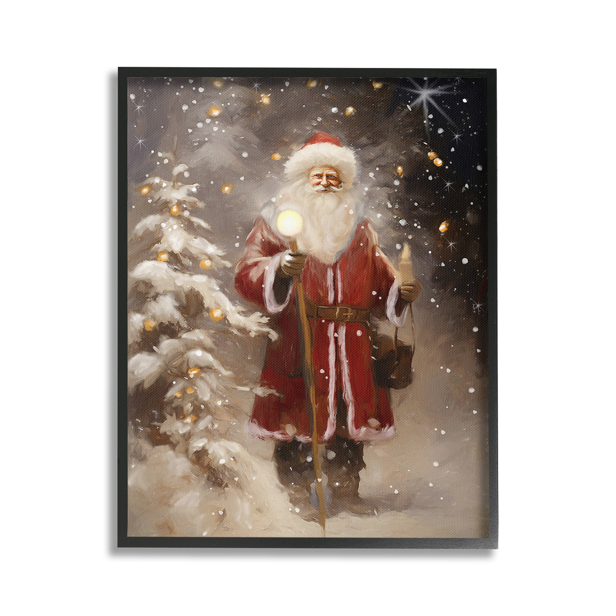 Stupell Industries Santa in Snowy Night Scene Holiday Painting Black Framed Art Print Wall Art, 24 x 30