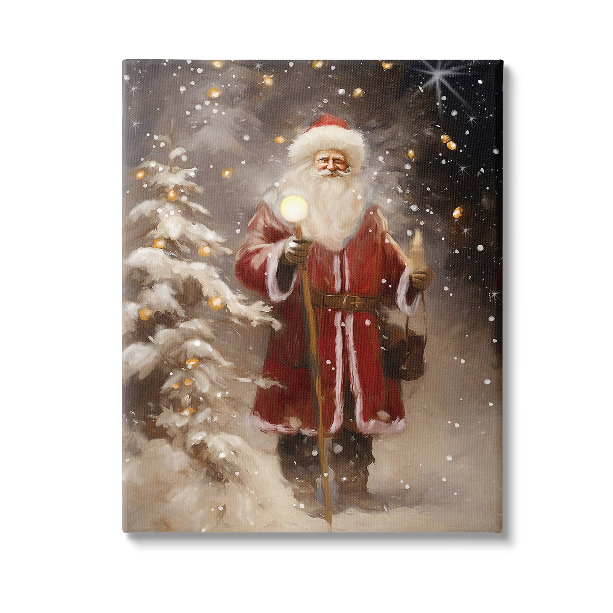 Santa in Snowy Night Scene Christmas Canvas Wall Art