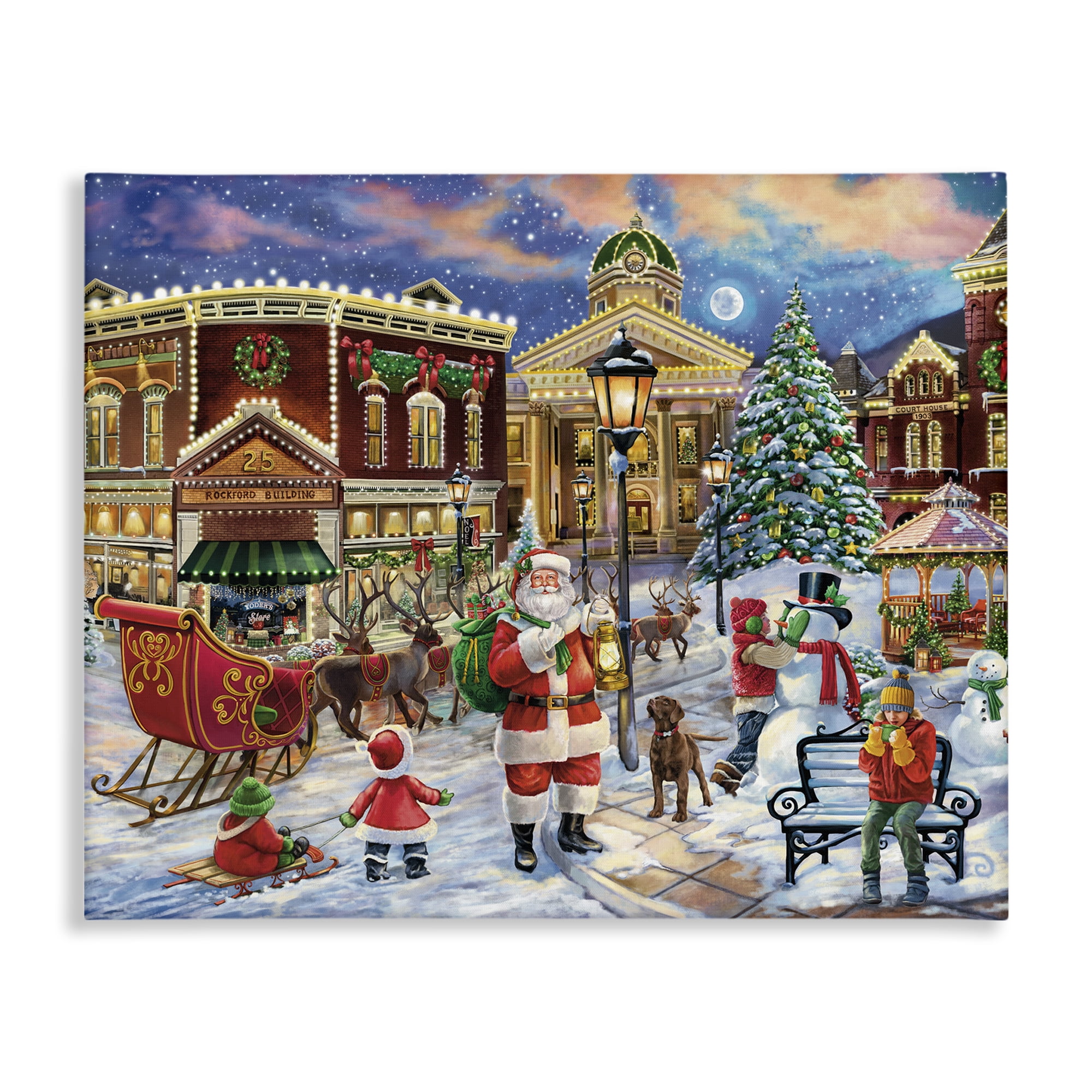 Stupell Industries Santa in Town Square Holiday Painting Gallery Wrapped Canvas Art Print Wall Art, 30 x 24