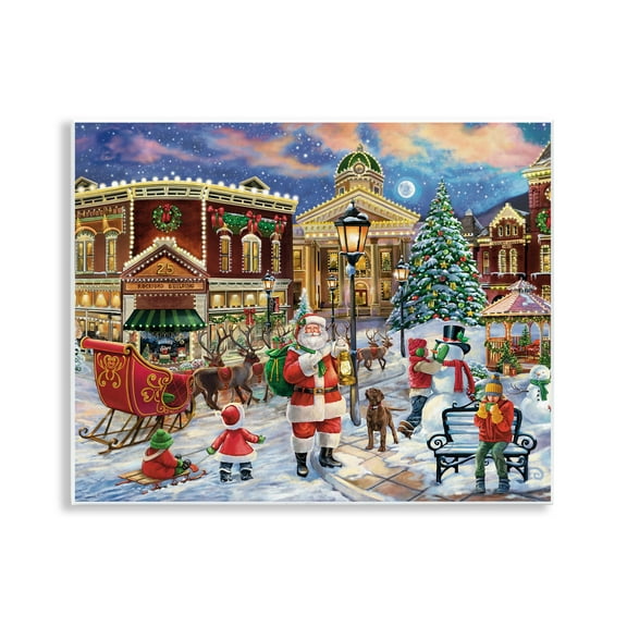 Stupell Industries Santa in Town Square Holiday Painting Unframed Art Print Wall Art, 14 x 11