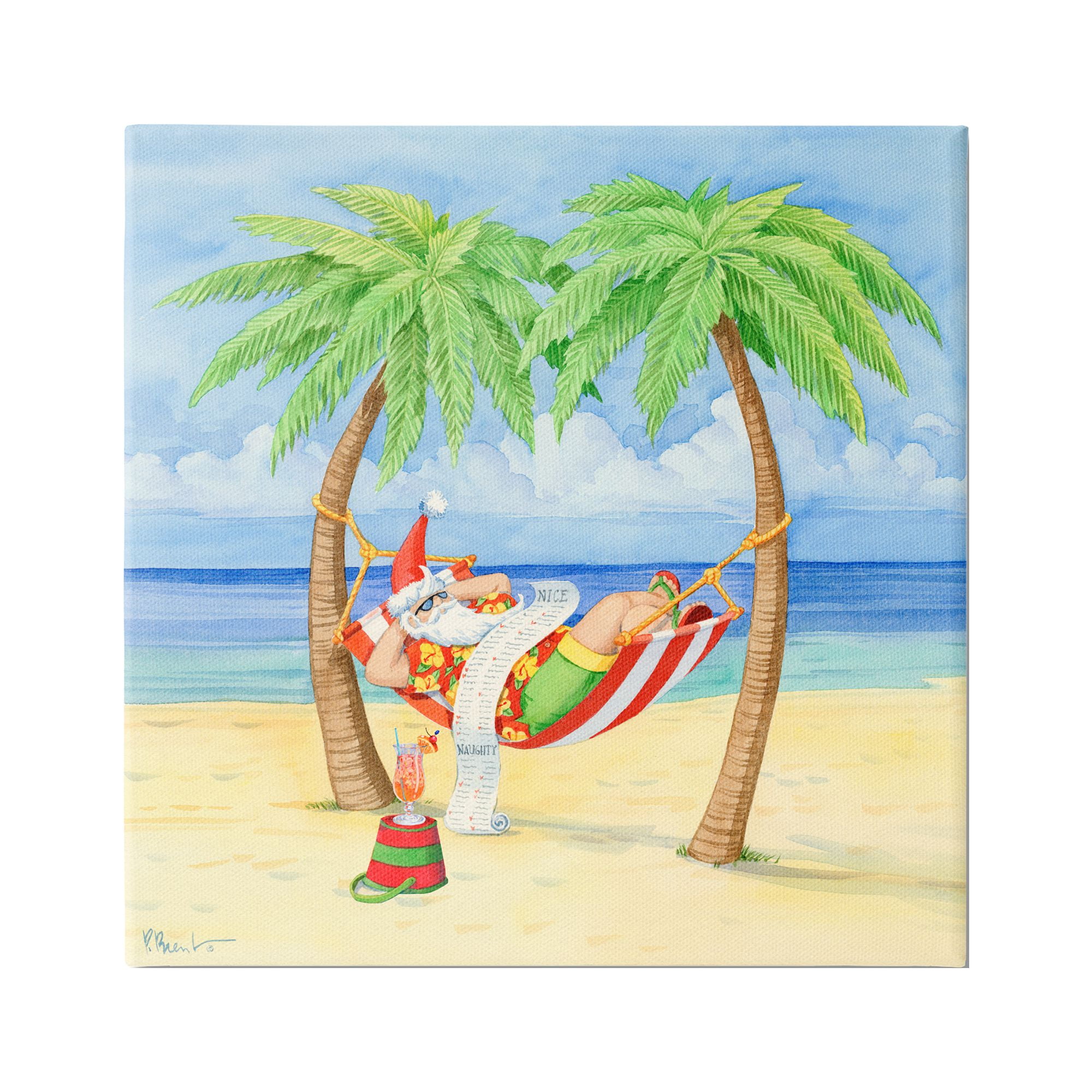 Stupell Industries Santa on Beach Hammock Holiday Painting Gallery Wrapped Canvas Print Wall Art, 30 x 30