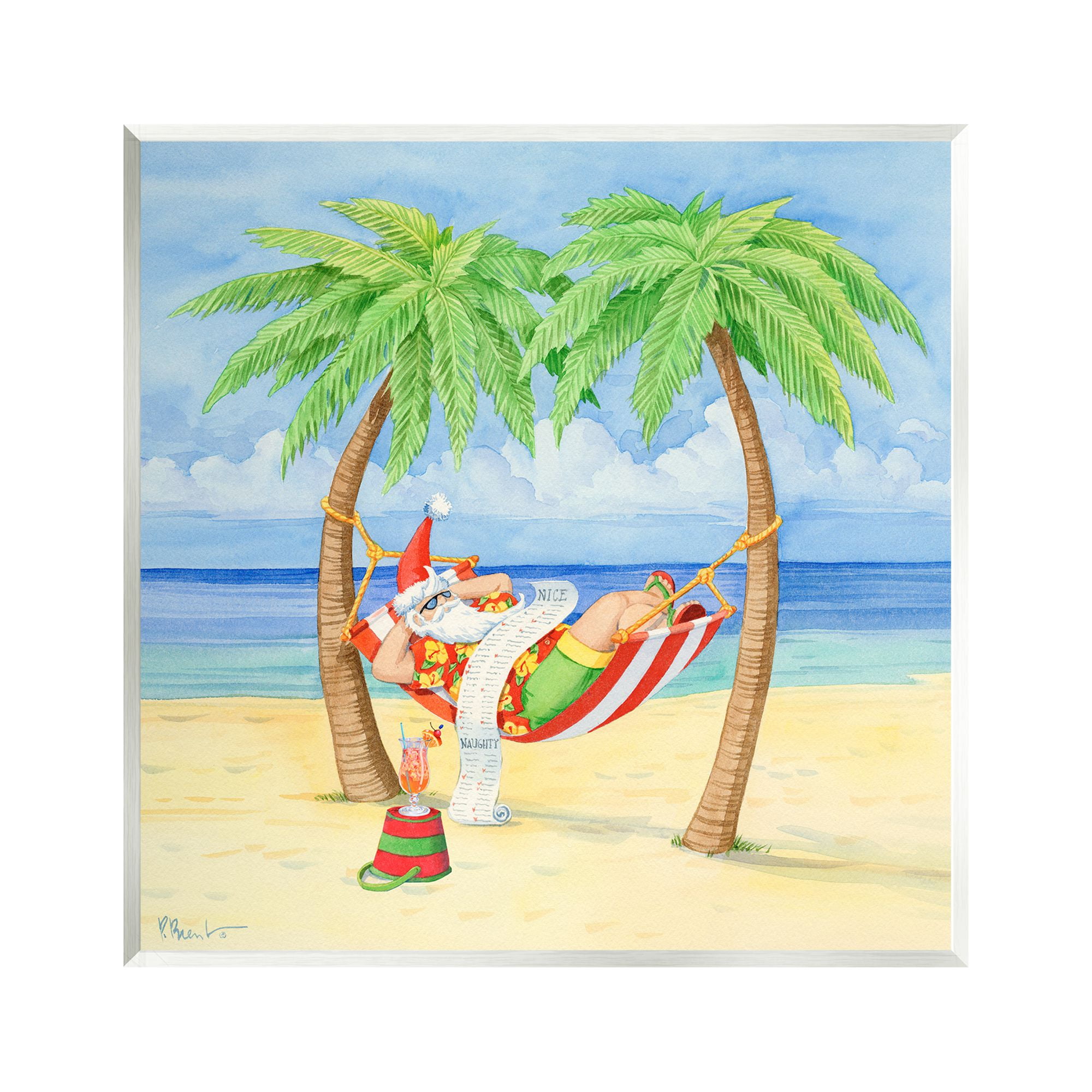 Stupell Industries Santa on Beach Hammock Holiday Painting Unframed Art Print Wall Art, 12 x 12