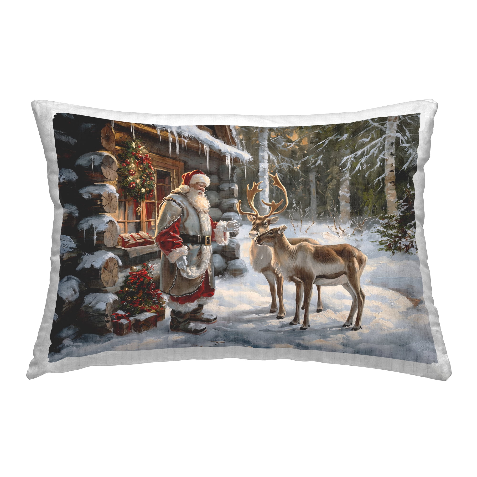 Stupell Industries Santa's Cabin with Reindeer Decorative Printed Throw Pillow, 14 x 20