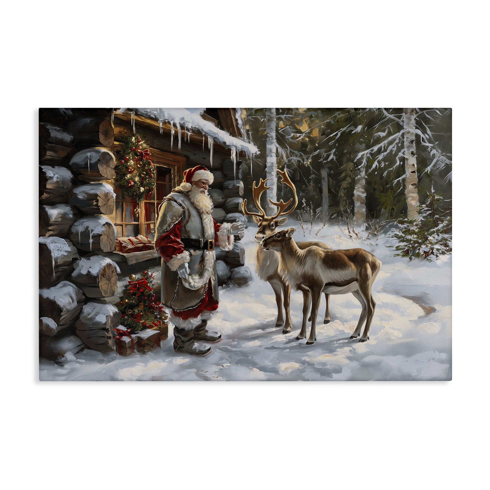 Stupell Industries Santa's Cabin with Reindeer Holiday Painting Gallery Wrapped Canvas Art Prints Wall Art, 30 x 20
