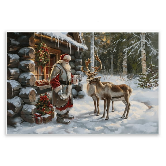 Stupell Industries Santa's Cabin with Reindeer Holiday Painting Unframed Art Prints Wall Art, 15 x 10